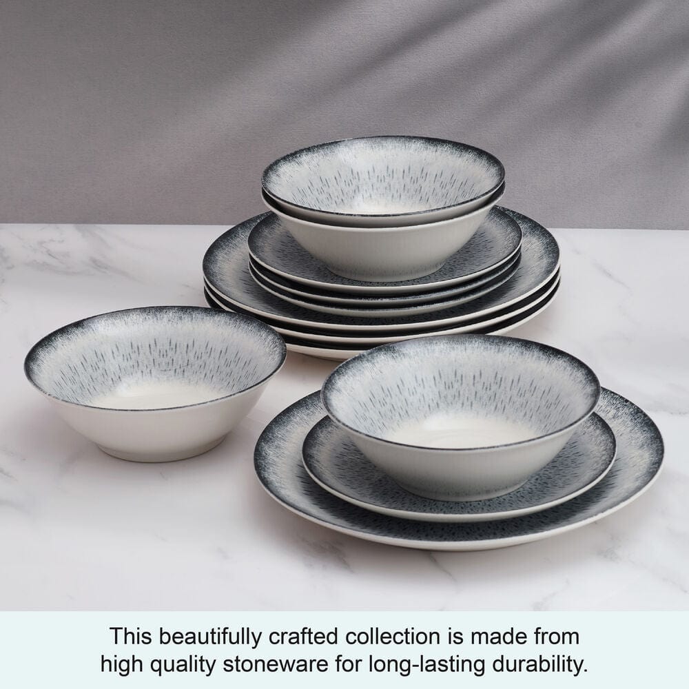 Matteo 12-Piece Dinnerware Set - Service for 4 | Elegant Porcelain Plates, Bowls & Mugs | Perfect for Family Dinners, Dinner Parties & Holiday Entertaining