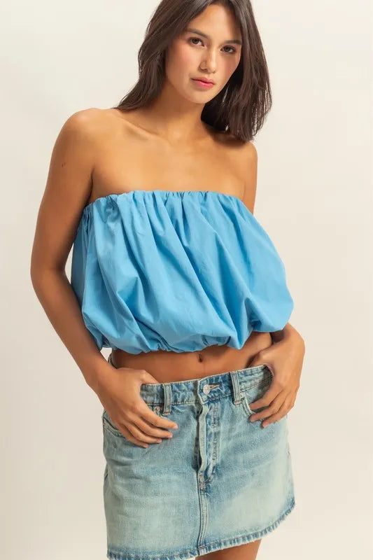 Strapless Bubble Crop Top for Women - Trendy Summer Fashion for Beach, Party & Night Out