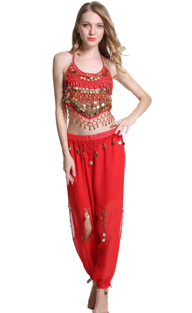 Elegant Women's Belly Dance Costume - Chiffon Bandage Top & Flowy Lantern Pants for Professional Performances & Dance Classes | Perfect for Stage Shows, Cultural Events & Fitness Routines