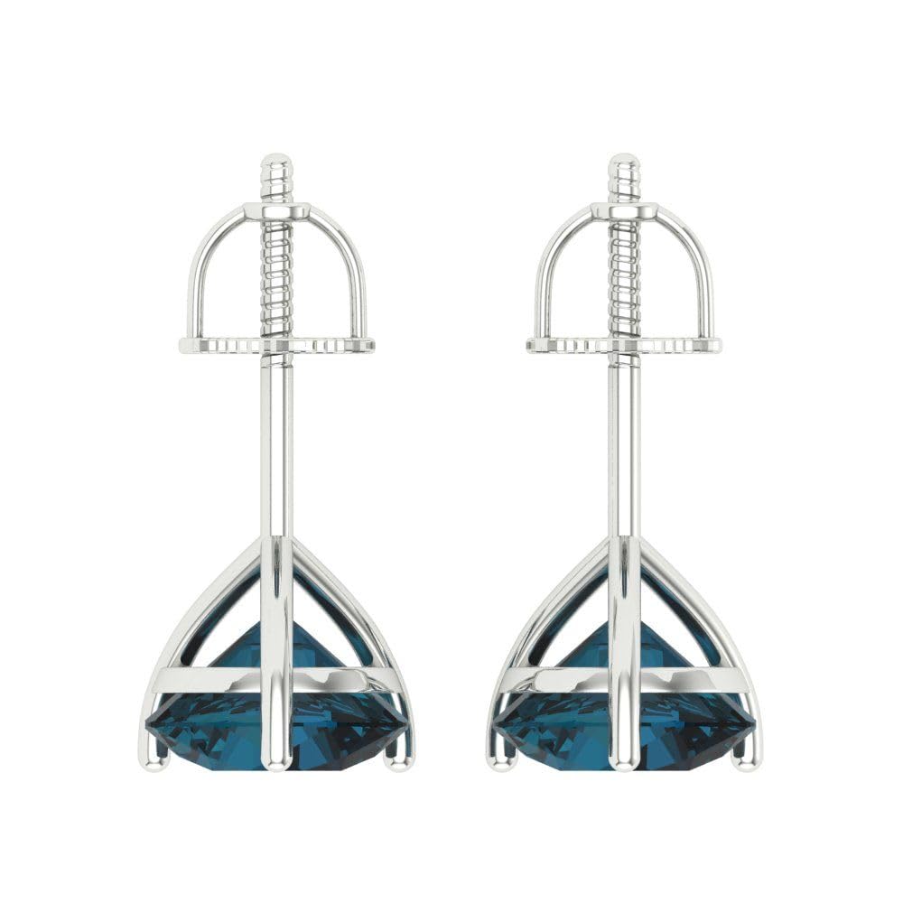 4.0 Carat Round Cut Genuine Natural London Blue Topaz Stud Earrings in 18K White Gold with Screw Back - Perfect for Weddings, Anniversaries & Special Occasions