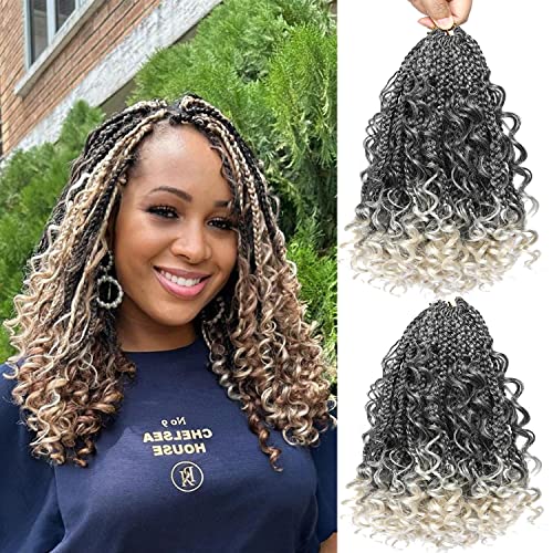12 Inch Goddess Box Braids Crochet Hair - 8 Packs Pre-Loop Boho Box Braids for Women (T1b/613#) | Perfect for Protective Styling, Natural Hair Care & Bohemian Fashion Looks