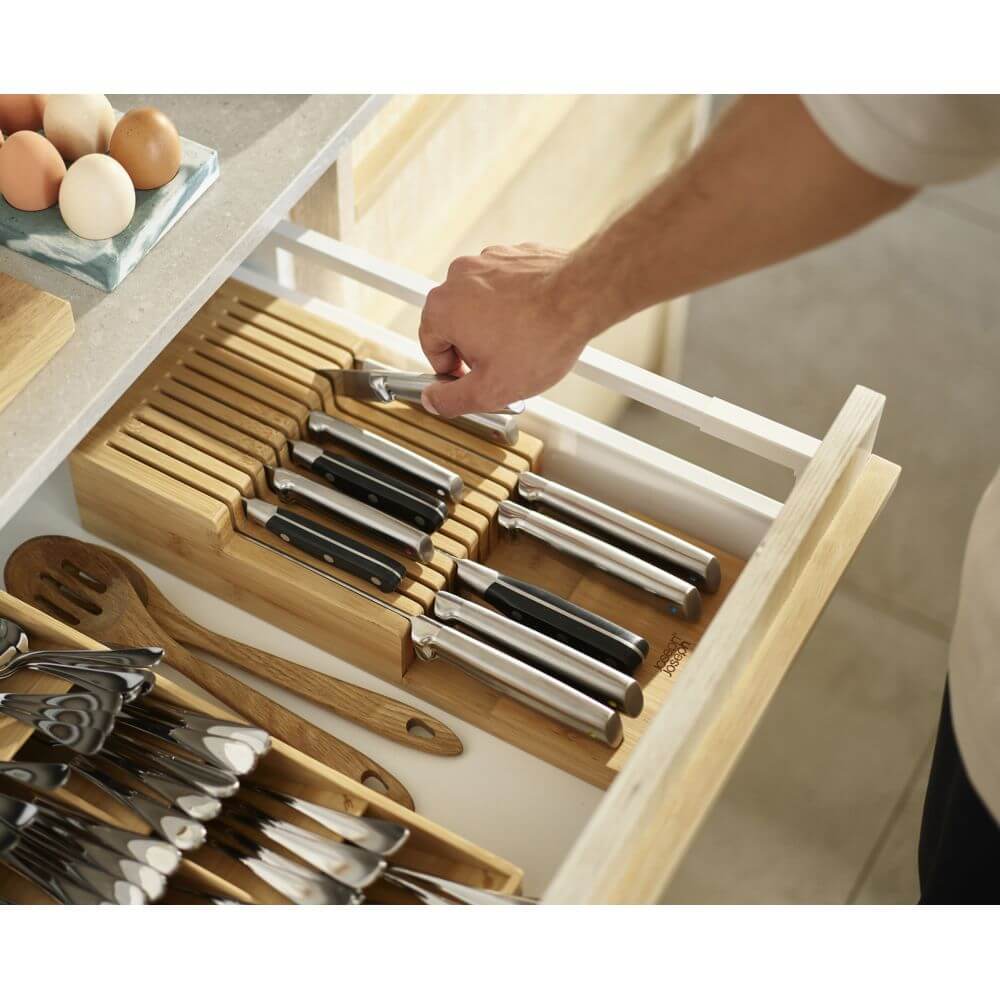 Joseph Joseph Bamboo 2-Tier Knife Organizer - Large Bamboo Knife Block Holder for Kitchen Countertop Storage - Perfect for Chefs & Home Cooks