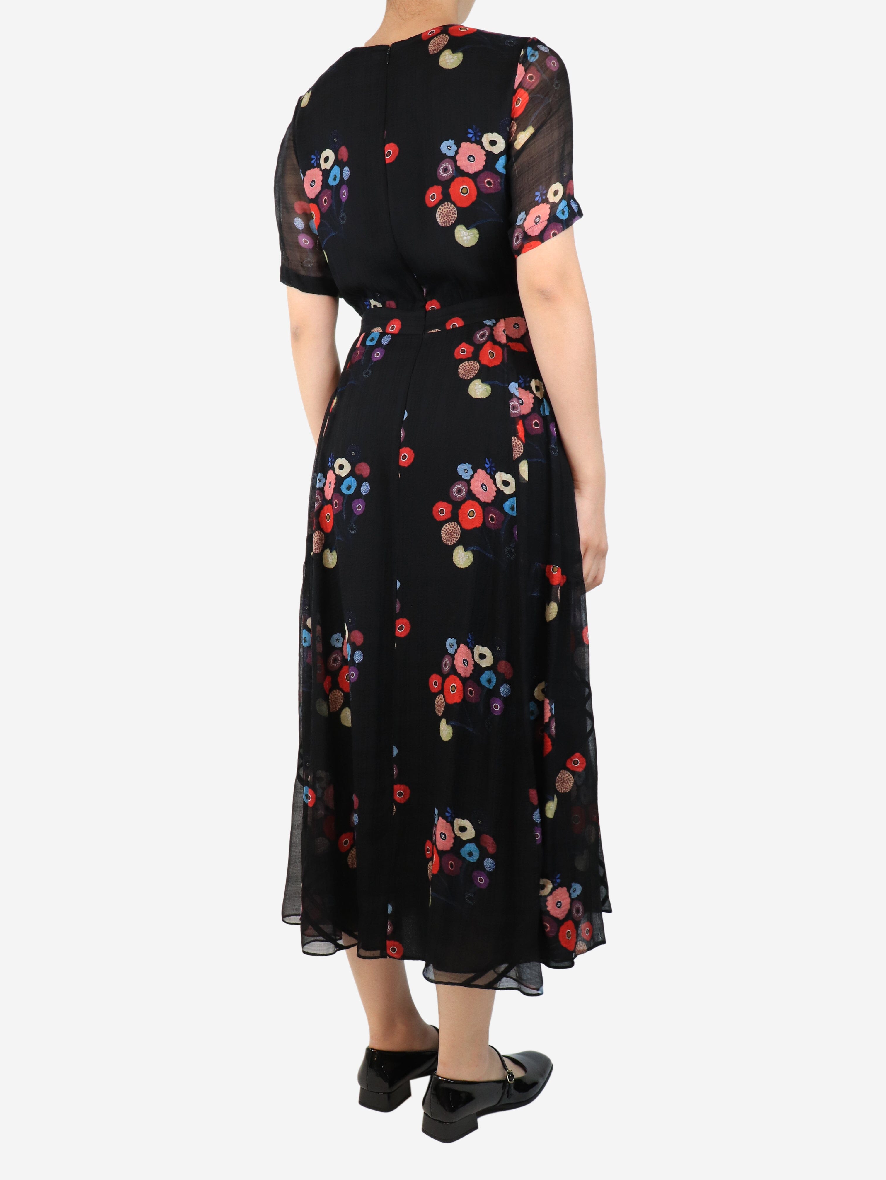 Elegant Black Floral Printed Midi Dress - UK Size 8 | Perfect for Summer Parties, Weddings & Casual Outings