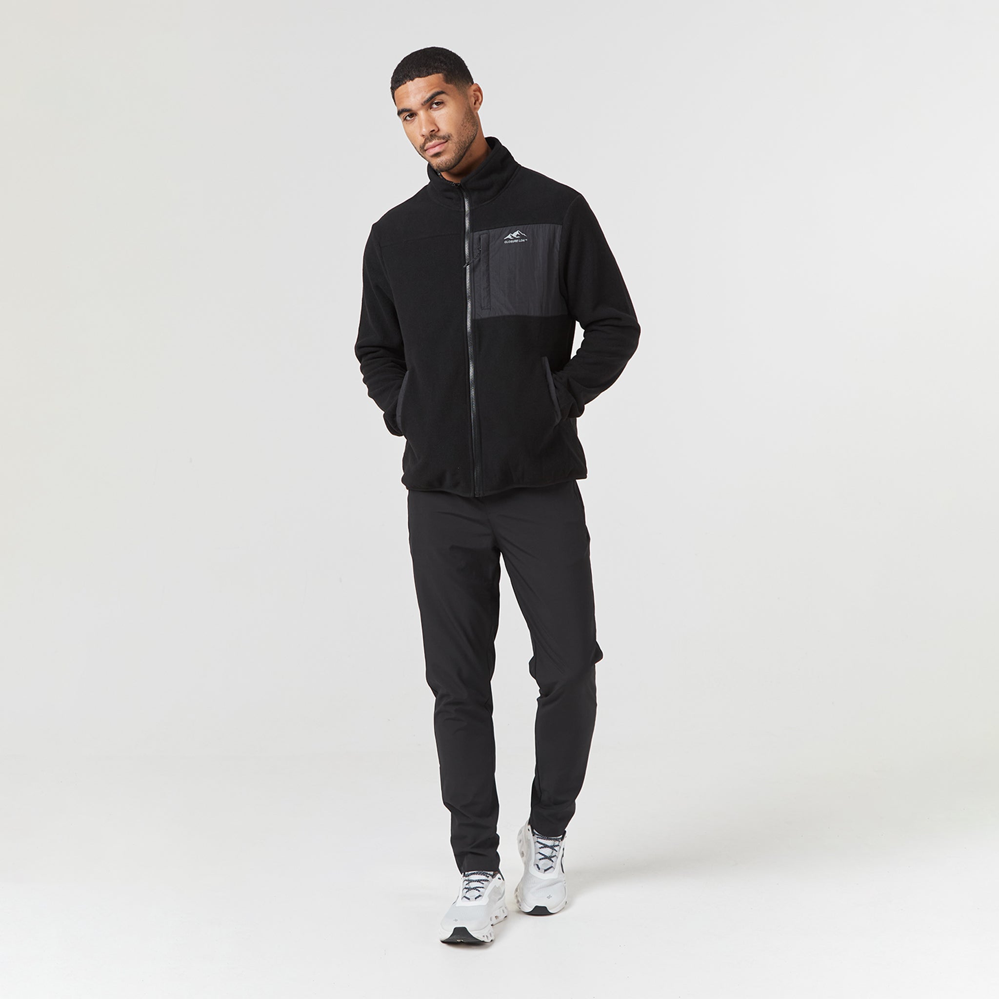 Men's Black Polar Fleece Zip-Up Jacket - Lightweight Warm Winter Coat for Outdoor Hiking & Casual Wear