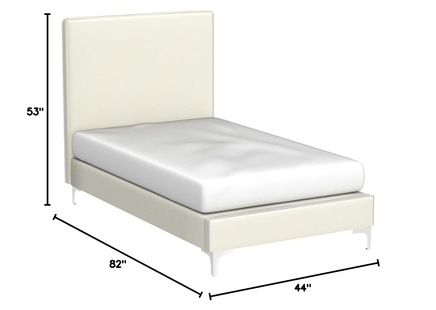 Meridian Furniture Geri Collection Modern Velvet Upholstered Bed - Twin Size Cream with Gold/Chrome Headboard | Luxury Bedroom Furniture for Contemporary Home Decor