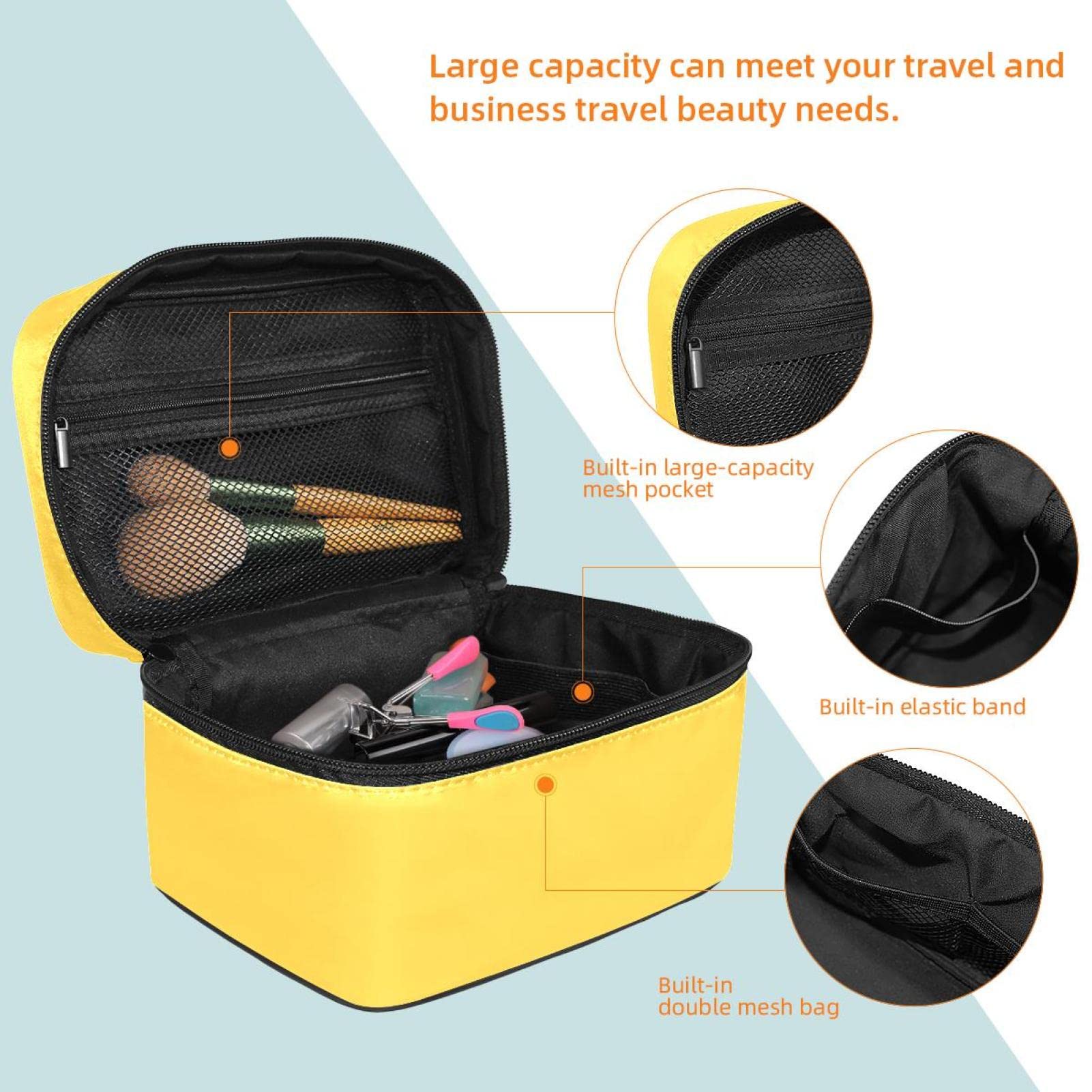 Earth Yellow Makeup Organizer Bag - Waterproof Travel Cosmetic Case with Multiple Pockets for Women & Girls | Perfect for Toiletries, Makeup Storage & On-the-Go Organization (Home, Travel, Gym)