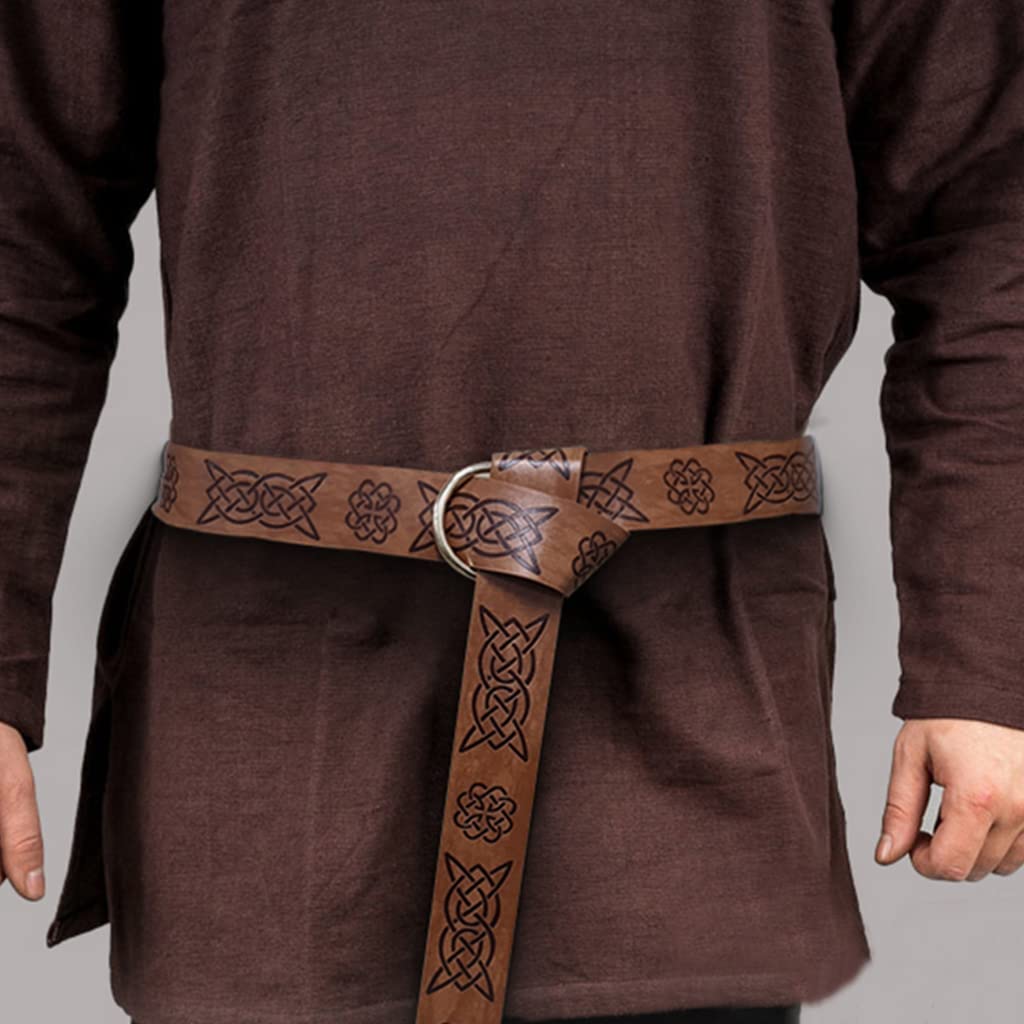 Medieval Knight Cosplay Belt - Embossed PU Leather Viking Belt with O Ring - Renaissance Festival Accessories for LARP, Costume & Historical Reenactment