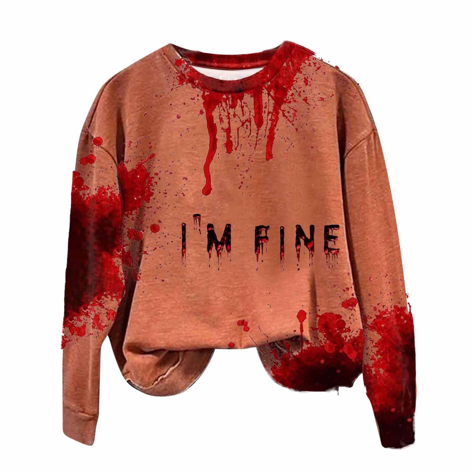 2024 Halloween Sweatshirts for Women - Funny Bloody Print Crewneck Tunic Tops | Plus Size Halloween Clothes | Black Friday & Clearance Deals | Orange & Black | Perfect for Halloween Parties & Spooky Season Outfits