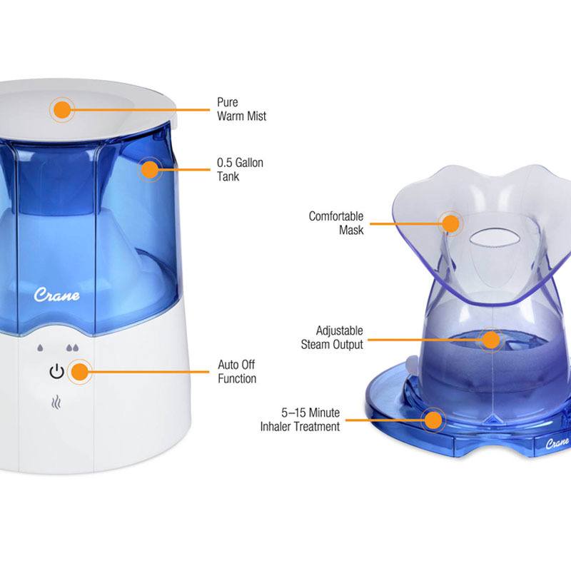 Crane 2-in-1 Warm Mist Humidifier & Inhaler - Blue & White - Perfect for Bedroom, Nursery, and Office Use