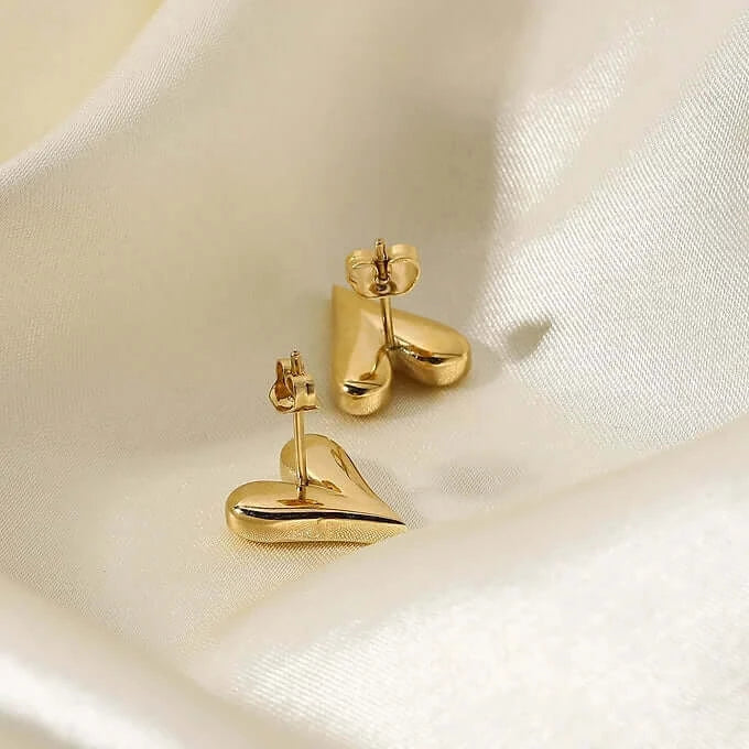 14K Gold Plated Mini Puffed Heart Stud Earrings for Women - Dainty Valentine's Day Gift for Her | JDE719 | Perfect for Date Nights, Anniversaries & Everyday Wear