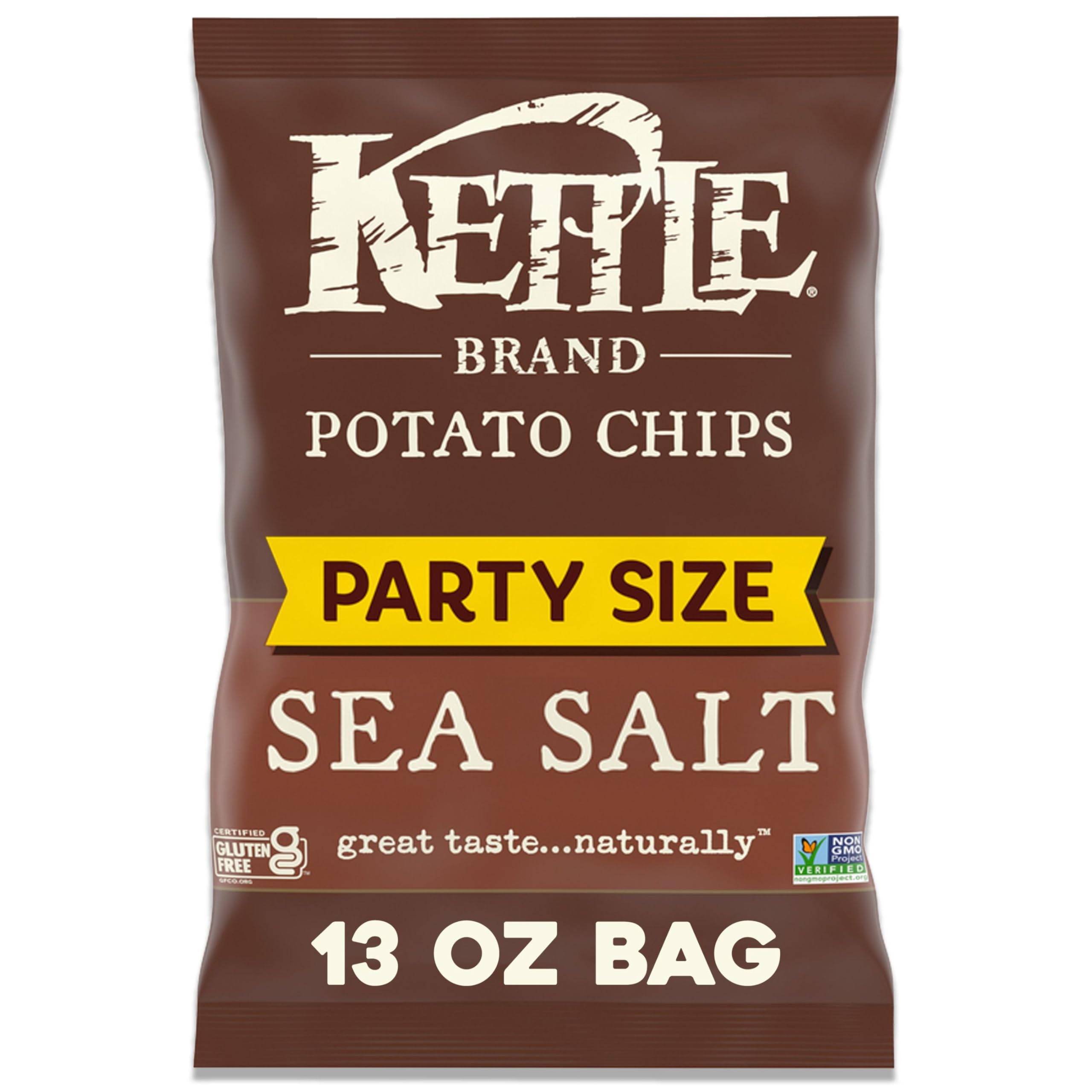 Kettle Brand Sea Salt Potato Chips 13oz - Crunchy Gluten-Free Snacks for Parties, Picnics & Movie Nights