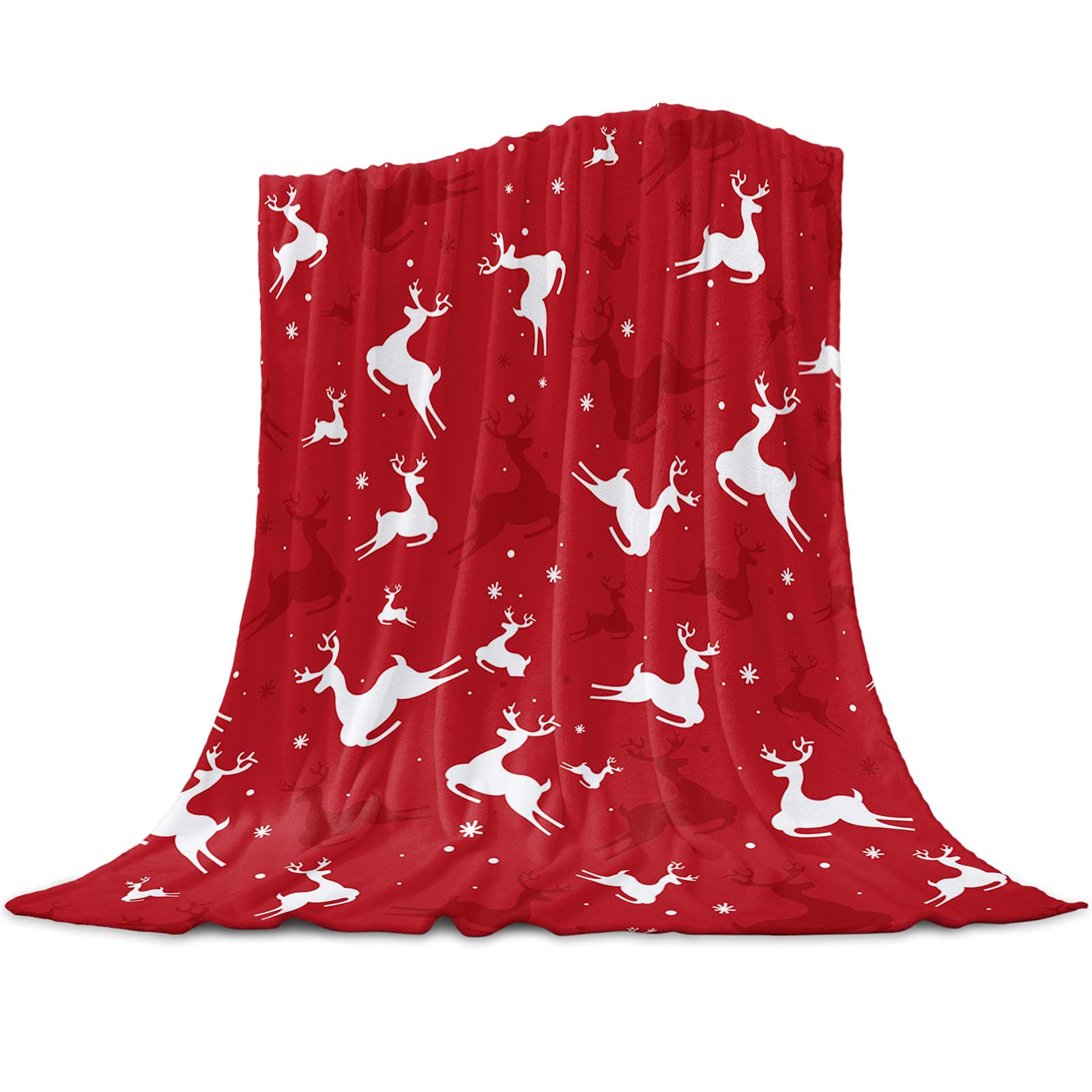 Smile Sunflower Flannel Fleece Blanket 49x59 Inch - Ultra Soft Cozy Bed & Couch Throw Blanket - Christmas Elk Snowflake Pattern Red Fleece - Warm Lightweight Blanket for Winter, Living Room, Sofa, Bedroom & Gifts