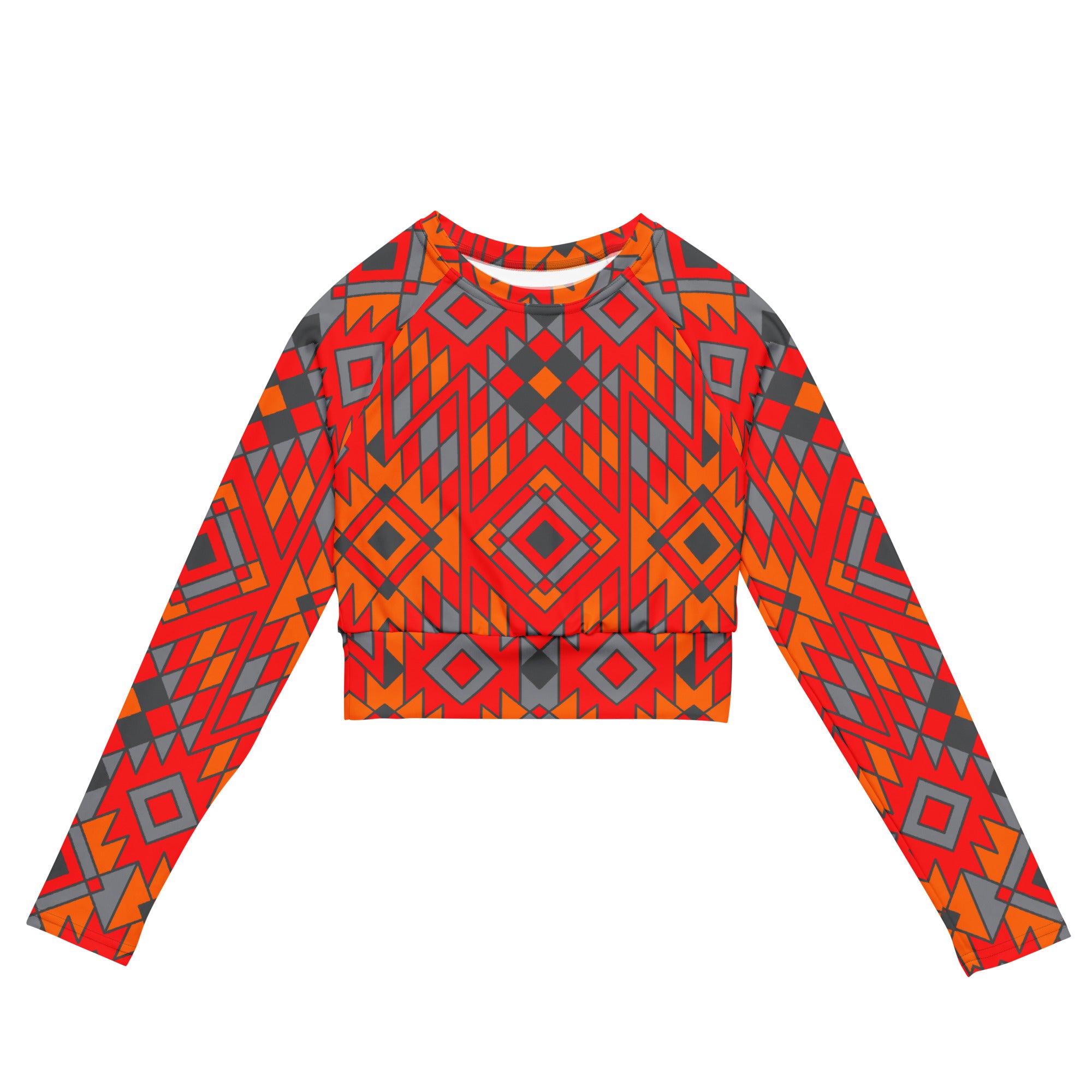 Eco-Friendly Southwestern Print Long Sleeve Crop Top | Sustainable Recycled Fabric | Perfect for Music Festivals & Boho Fashion