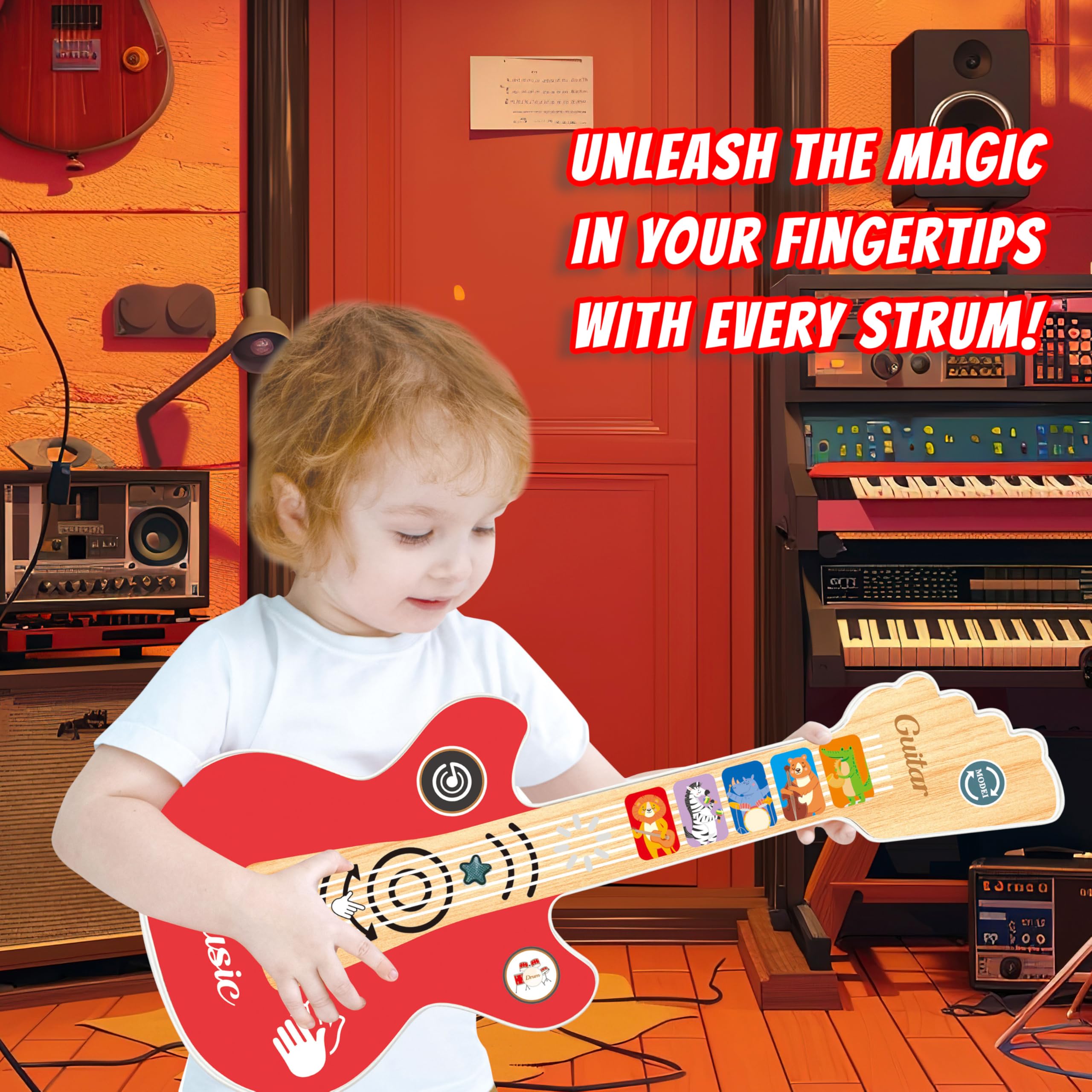 Baby Guitar Musical Toy for Toddlers - Touch-Sensitive Educational Instrument with Sounds & Songs - Early Learning Music Toy for Boys & Girls - Perfect for Playtime, Birthday Gifts & Preschool Music Development