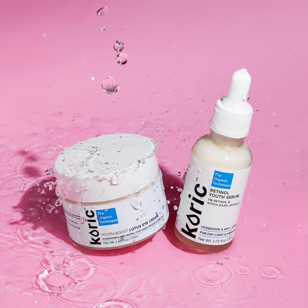 Koric Be Young 4ever Skincare Set - Retinol Youth Serum & Eye Cream for Hyperpigmentation, Wrinkles & Dark Circles | Hazel Extract Formula | Perfect for Night Routine & Anti-Aging Care