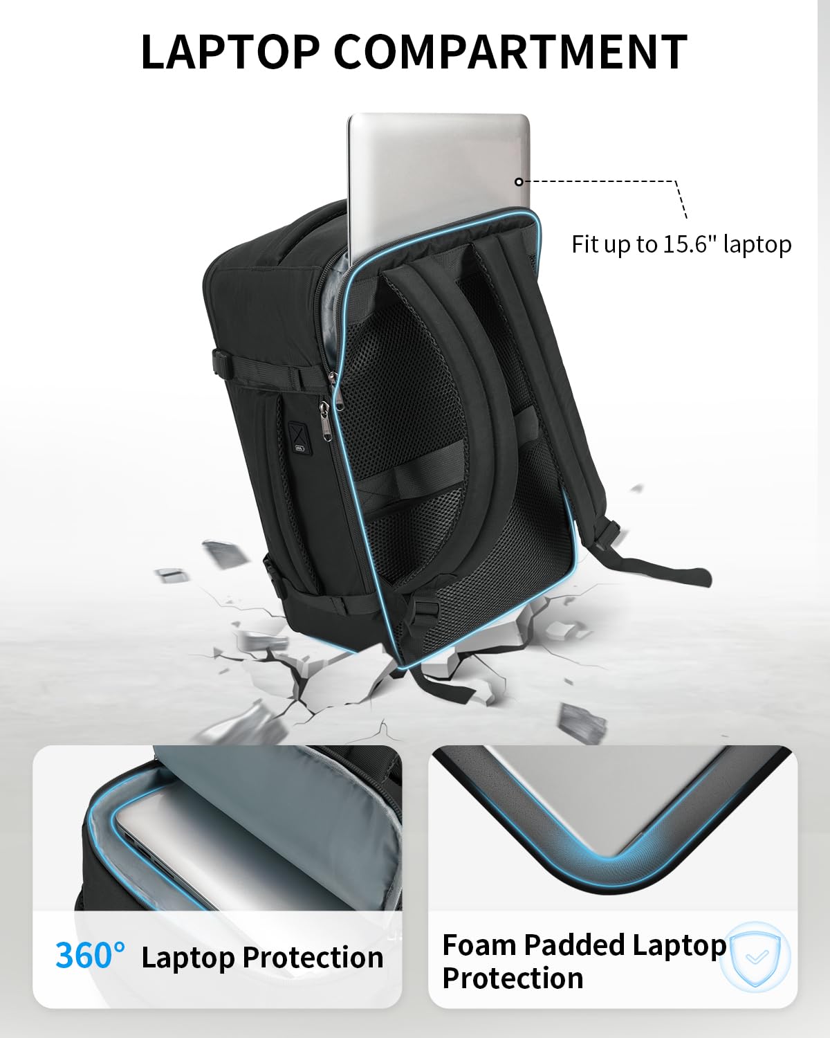 ECOHUB 30L Anti-Theft Travel Backpack with USB Charging Port - 15.6 Inch Laptop Compartment, Flight Approved Carry-On for Men & Women - Perfect for Air Travel, Commuting & Business Trips (Black)