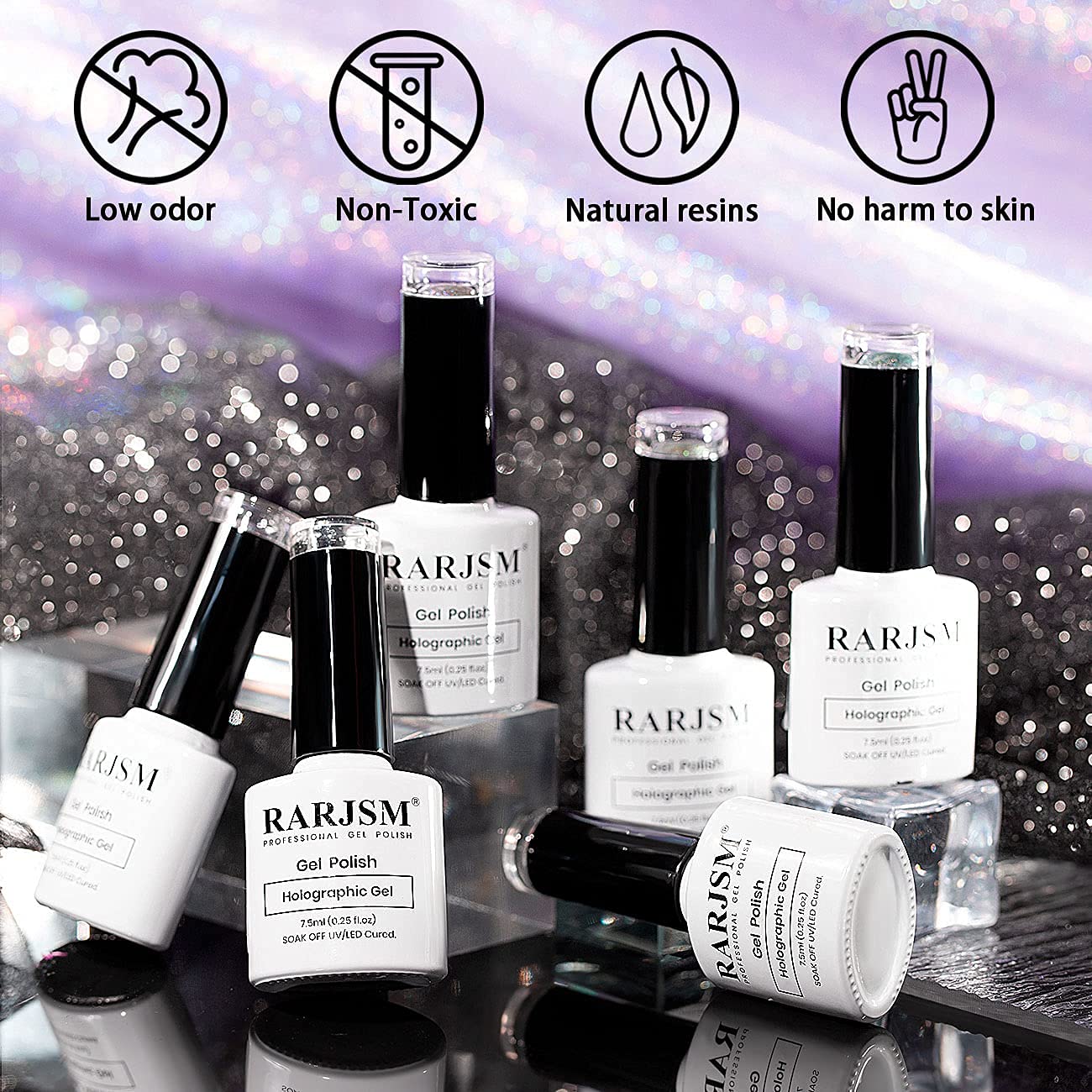 RARJSM Holographic Cat Eye Gel Nail Polish Set - 6PCS Magic Chameleon Galaxy Magnetic Nail Polish Kit with Glitter Diamond Effect (7.5ML) - Professional Salon Quality Manicure Varnish with Magnetic Stick - Perfect for Nail Art, Parties, and Special Occasions
