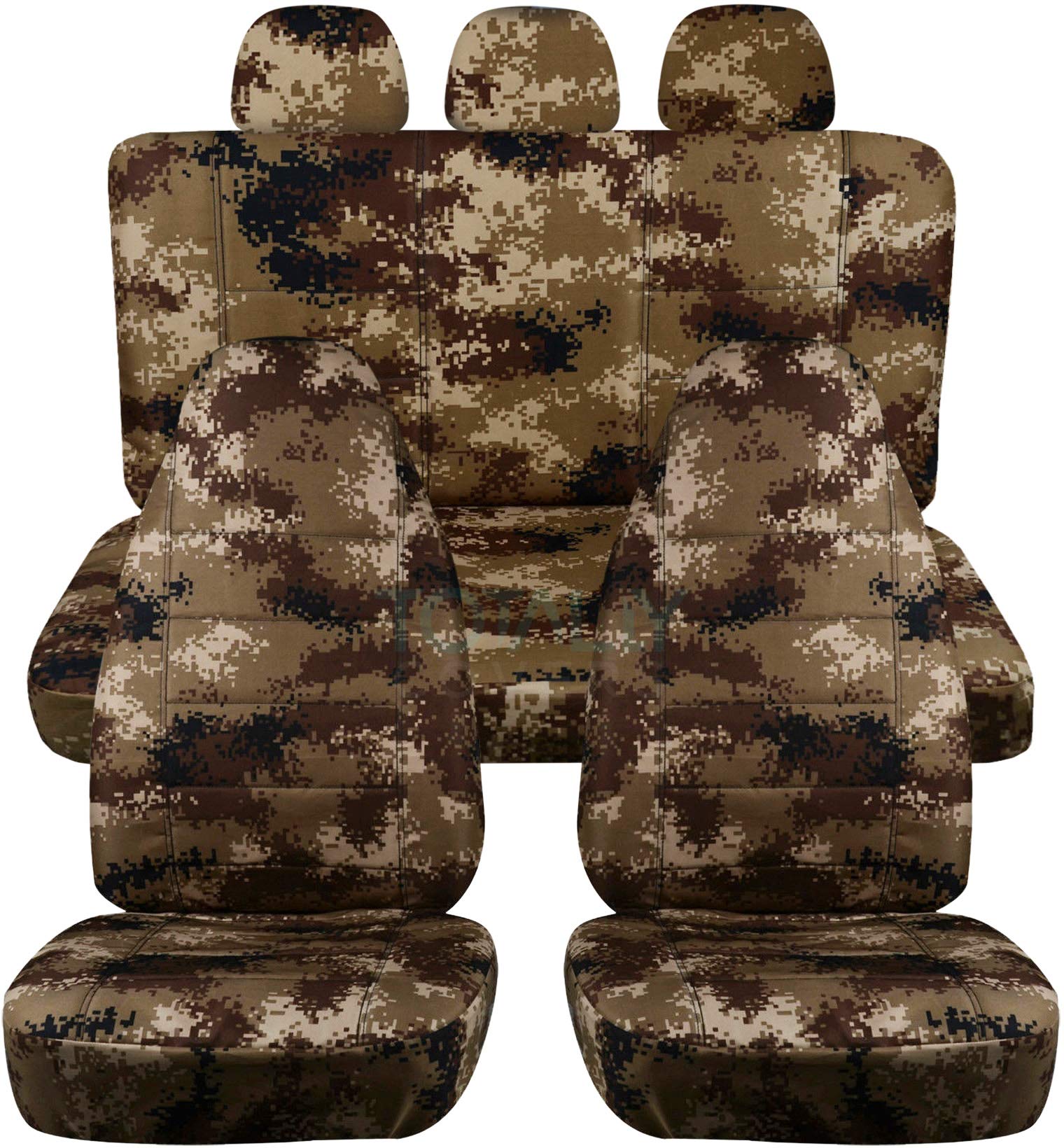 Tan Digital Camo Car Seat Covers Full Set with 3 Rear Headrest Covers - Universal Fit for Cars, Trucks, Vans, RVs & SUVs - 22 Camouflage Patterns - Perfect for Outdoor Adventures, Hunting & Off-Roading