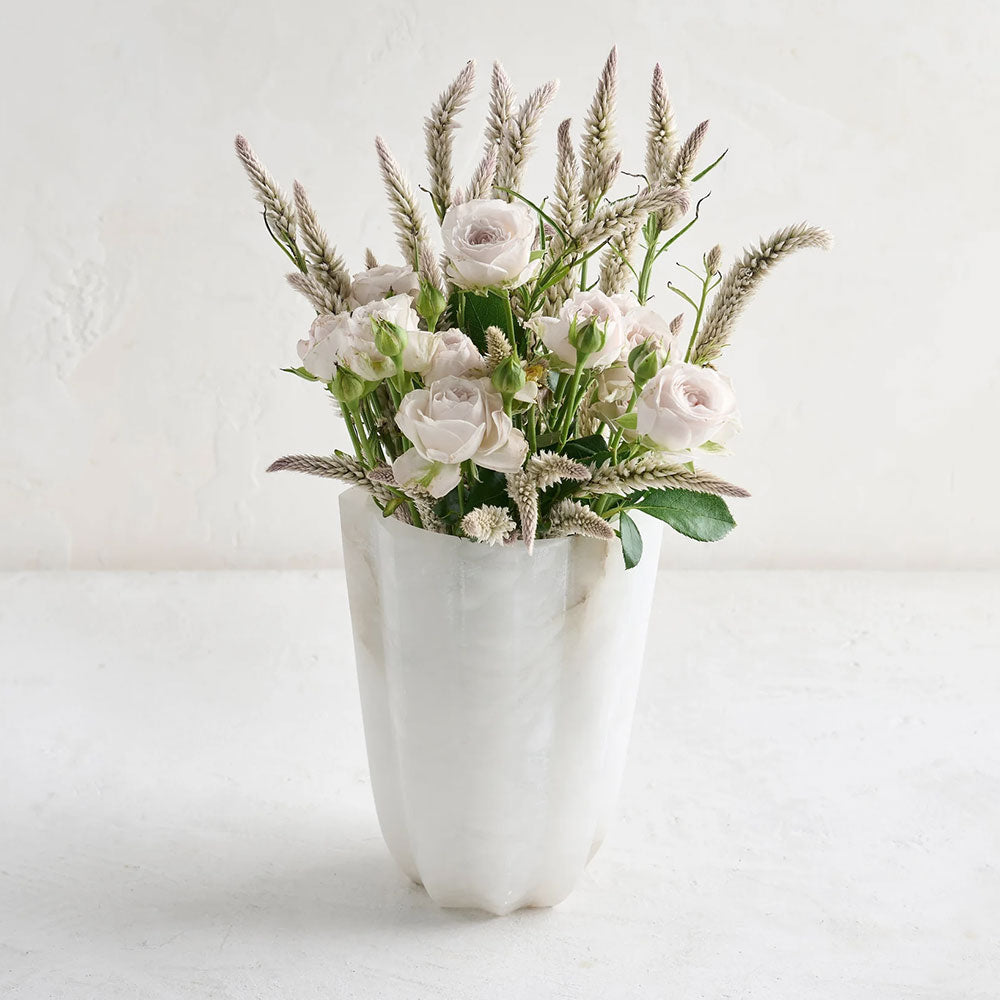 Handcrafted Heirloom Alabaster Vase - Elegant Home Decor for Living Room, Dining Table & Wedding Centerpieces