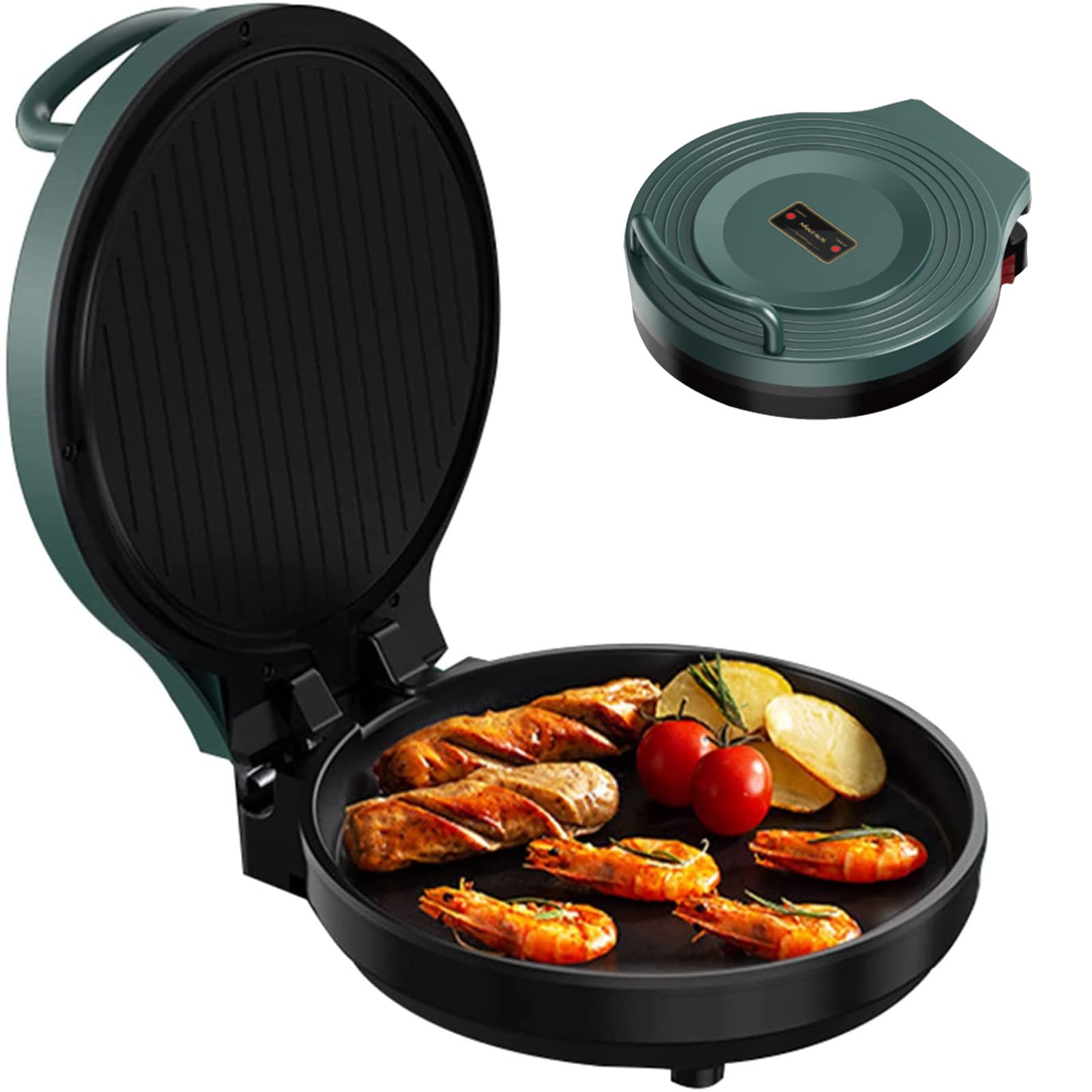ASZX Non-Stick Electric Griddle Pan - 1100W Double-Sided Heating Pancake Maker with Deepening Design - Perfect for Breakfast, Waffles, Sandwiches & Family Cooking (Green)