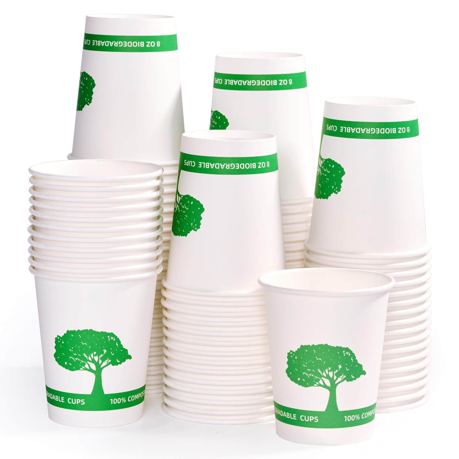 Vplus 400 Pack 8 oz Compostable Paper Coffee Cups | Biodegradable Disposable Hot Drinking Cups | Eco-Friendly Party, Picnic & Event Supplies | Perfect for Coffee Shops, Office Breakrooms & Outdoor Gatherings