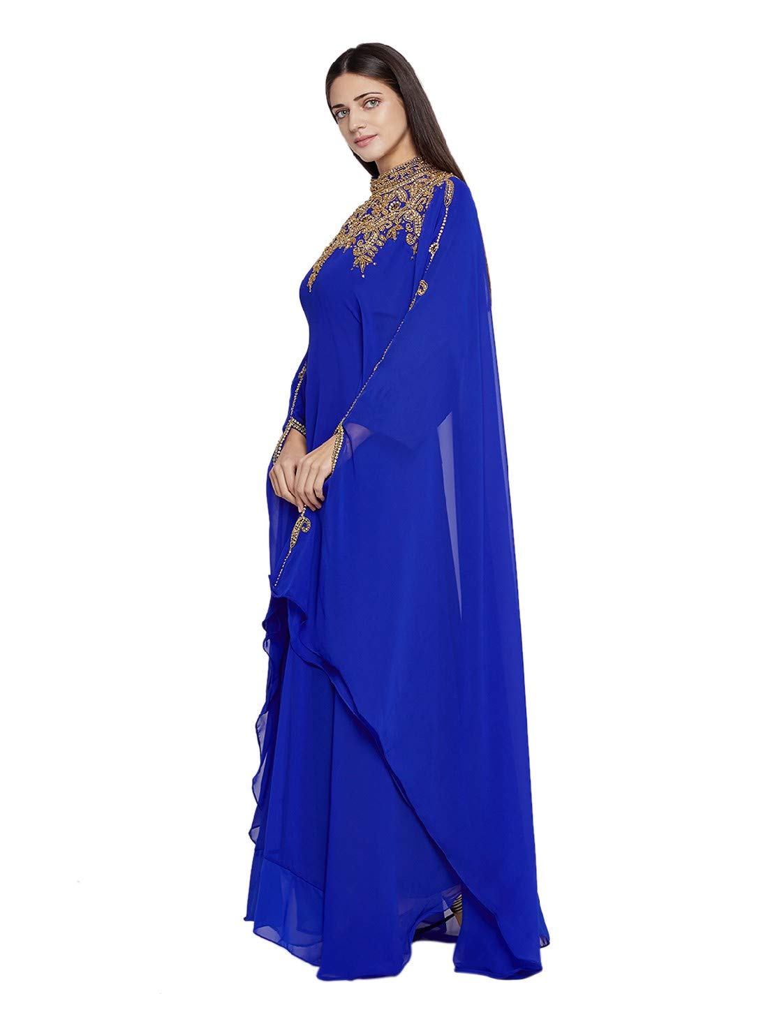 Elegant Women's Kaftan Farasha Long Maxi Dress with Long Sleeves - Boho Ethnic Bridal Evening Party Gown with Free Scarf | Perfect for Weddings, Beach Vacations & Special Occasions