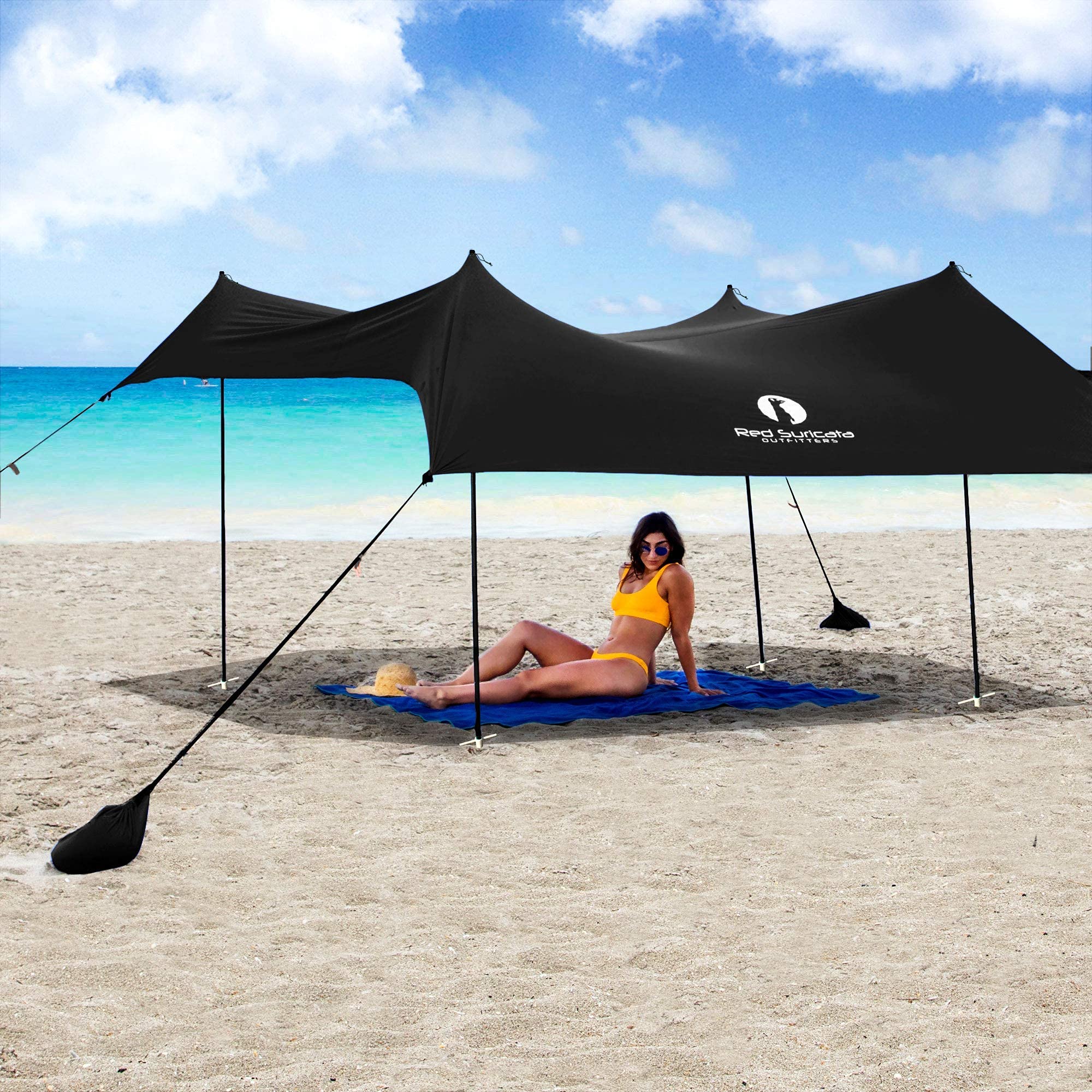 Red Suricata Family Beach Tent & Canopy with Sand-Free Mat & 2 Cup Holders - UPF50 UV Sun Shelter for Outdoor, Picnics, Camping (Medium, Black)