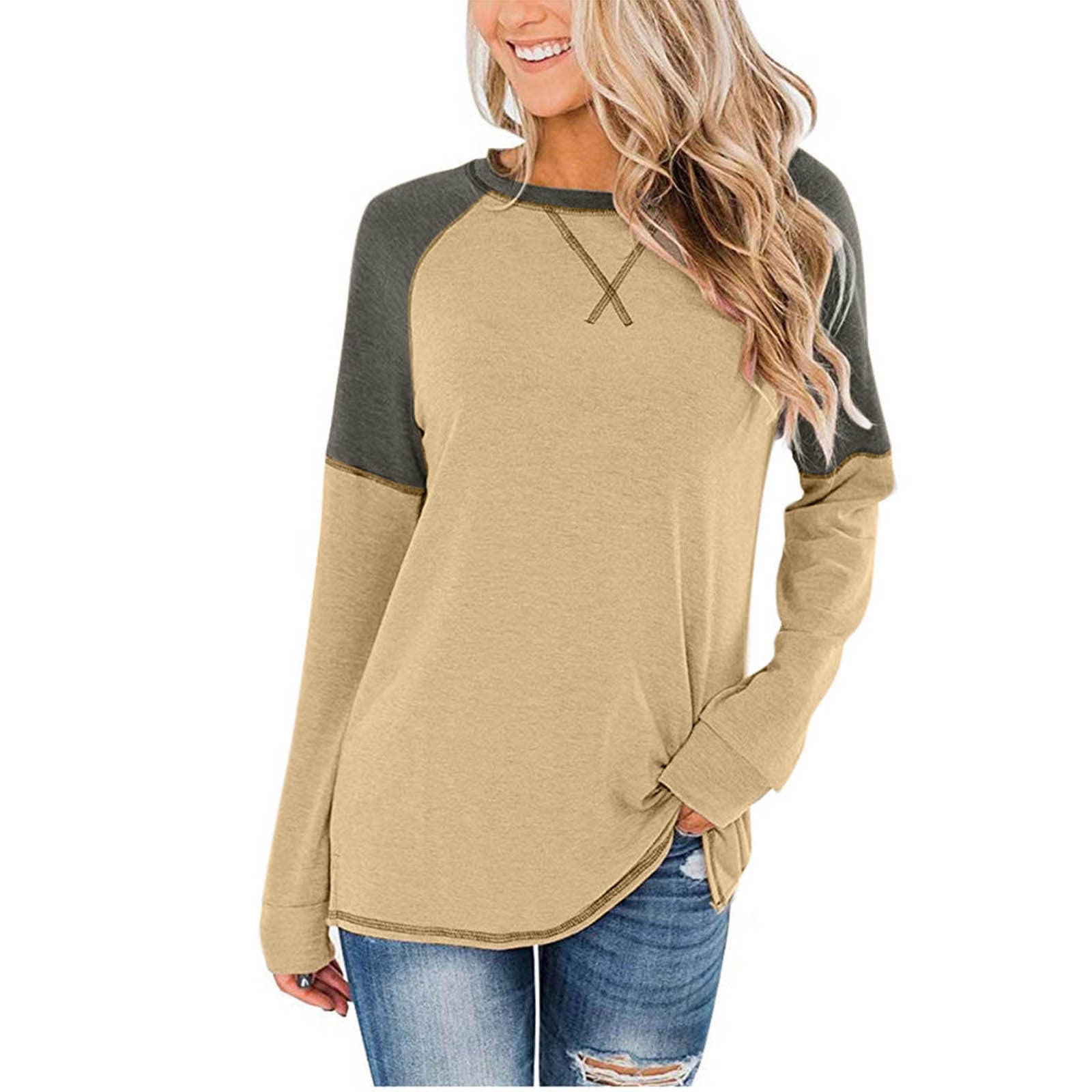 Women's Long Sleeve Crewneck Sweatshirts - Fall Solid Color Casual Loose Fit T-Shirts & Fashion Tunic Tops for Everyday Wear, Layering, and Seasonal Outfits