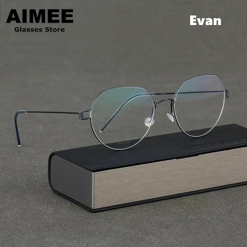 Unisex Full Rim Round Screwless Titanium Eyeglasses 52214 - Lightweight & Durable Frame for Men & Women - Perfect for Reading, Work & Everyday Wear