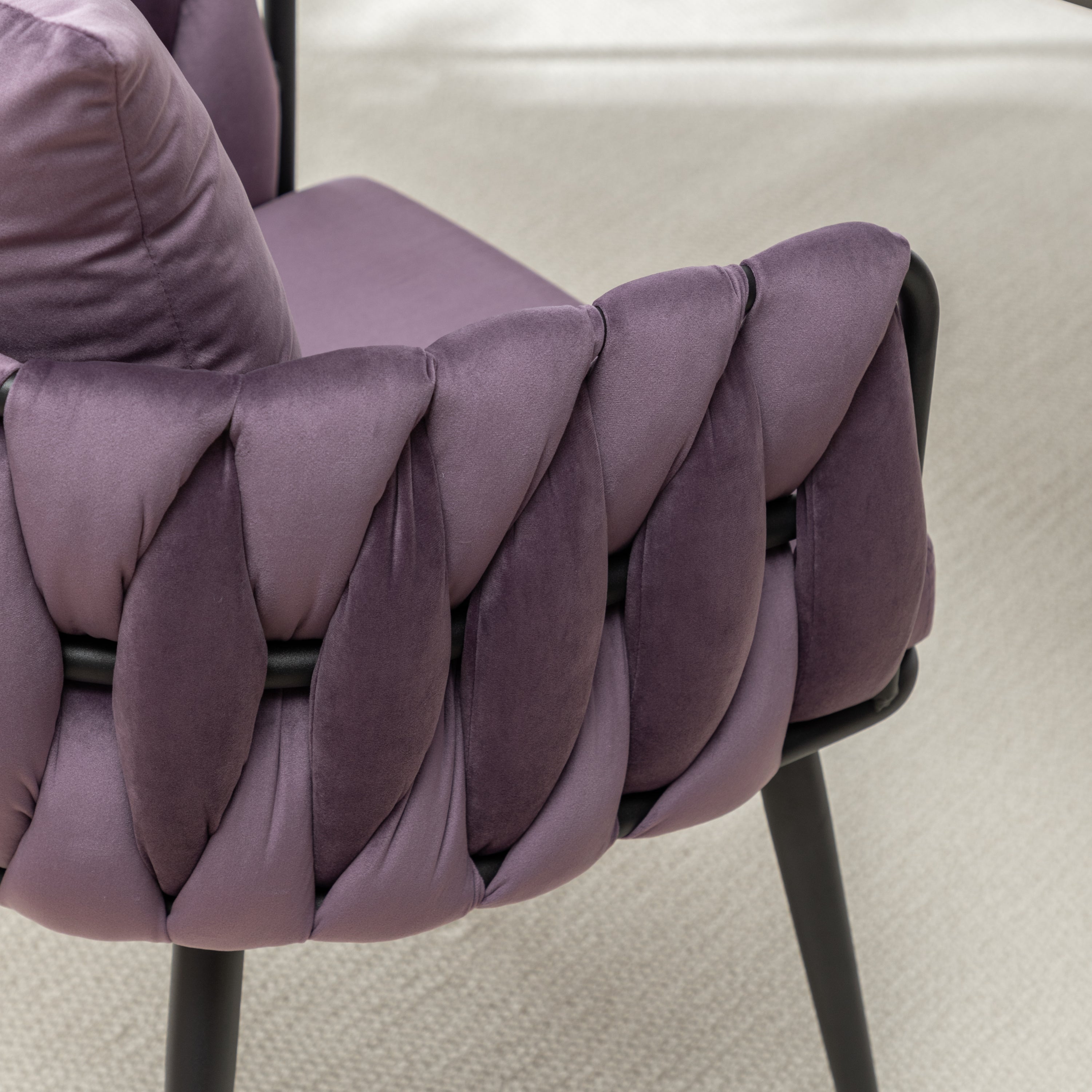 Dark Purple Velvet Dining Chairs Set of 2 - Modern Hand-Woven Upholstered Accent Chairs with Black Metal Legs for Living Room, Kitchen, Dining Room & Vanity - Perfect for Entertaining, Relaxing & Home Decor