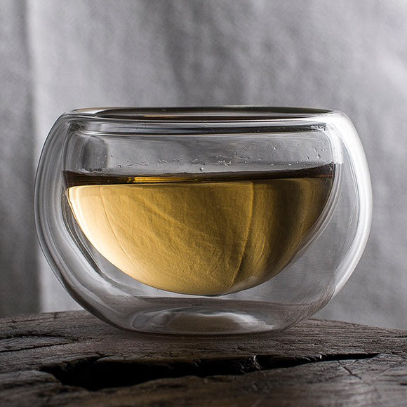 Premium Double Wall Glass Gongfu Tea Cup Set of 6 - Insulated Tea Tasting Cups for Hot/Cold Brews - Perfect for Chinese Tea Ceremony, Home Tea Party & Office Use