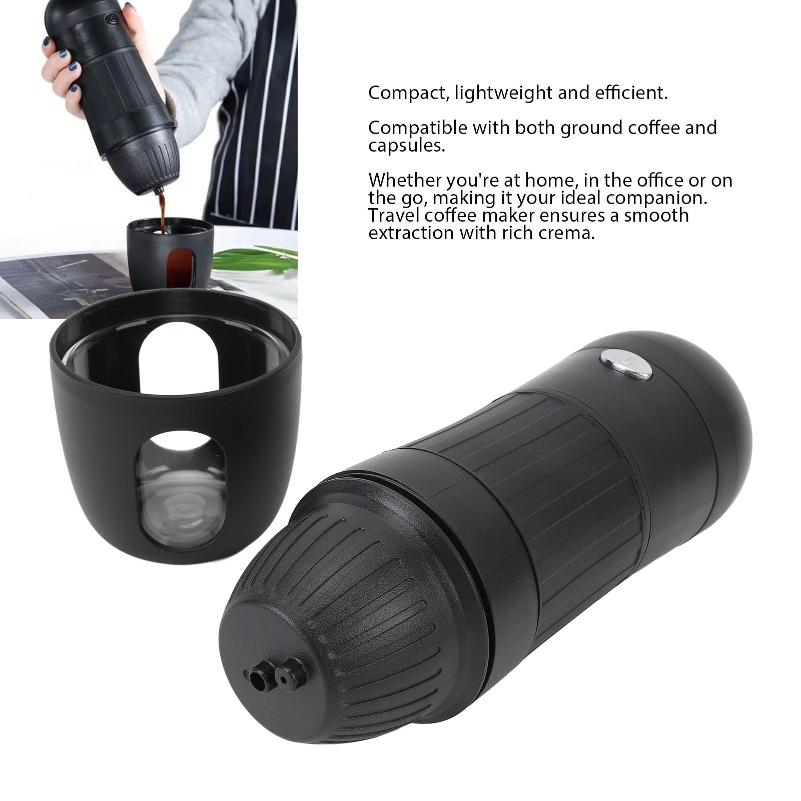 **Zunate Portable Electric Espresso Maker - Battery Powered Mini Coffee Machine for Travel, Camping & Hiking | Compatible with Capsules & Ground Coffee | Perfect for Outdoor Adventures & On-the-Go Brewing**