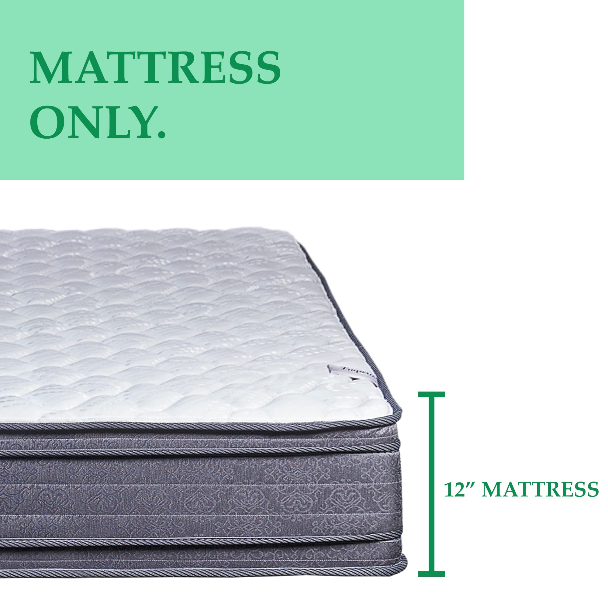 Greaton 12-Inch Double Sided Medium Plush Hybrid Euro Top Foam Mattress - Back Pain Relief for Better Sleep, Full Size - Perfect for Guest Rooms & Dorm Comfort