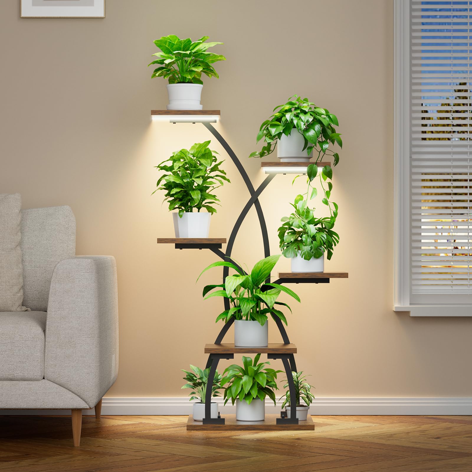 JUSTOGO 6-Tier Metal Plant Stand with Grow Lights - 36