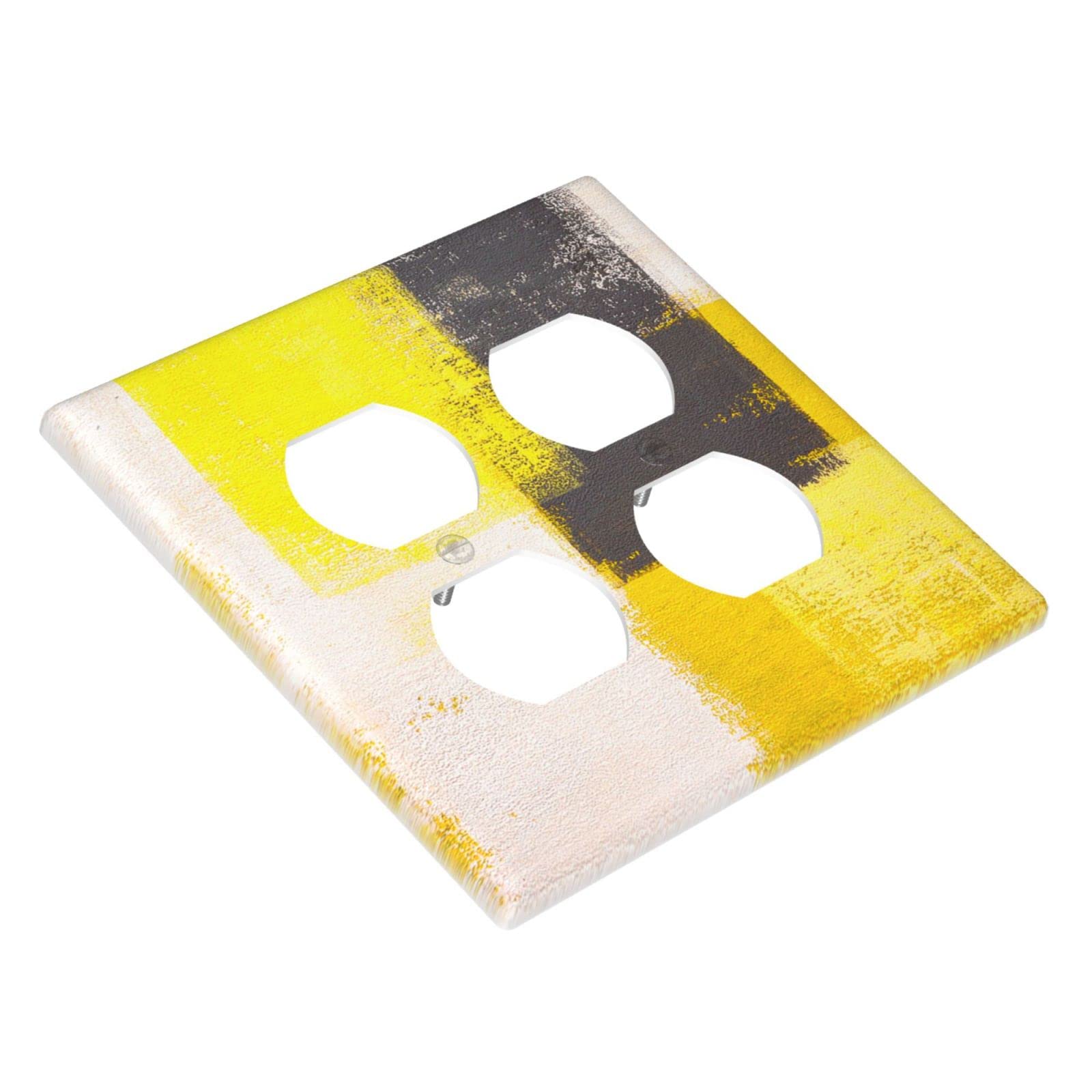 Abstract Beige Yellow Grey Wall Plate - Decorative 2 Gang Double Duplex Outlet Cover - Funny Light Switch Electrical Faceplate 4.5