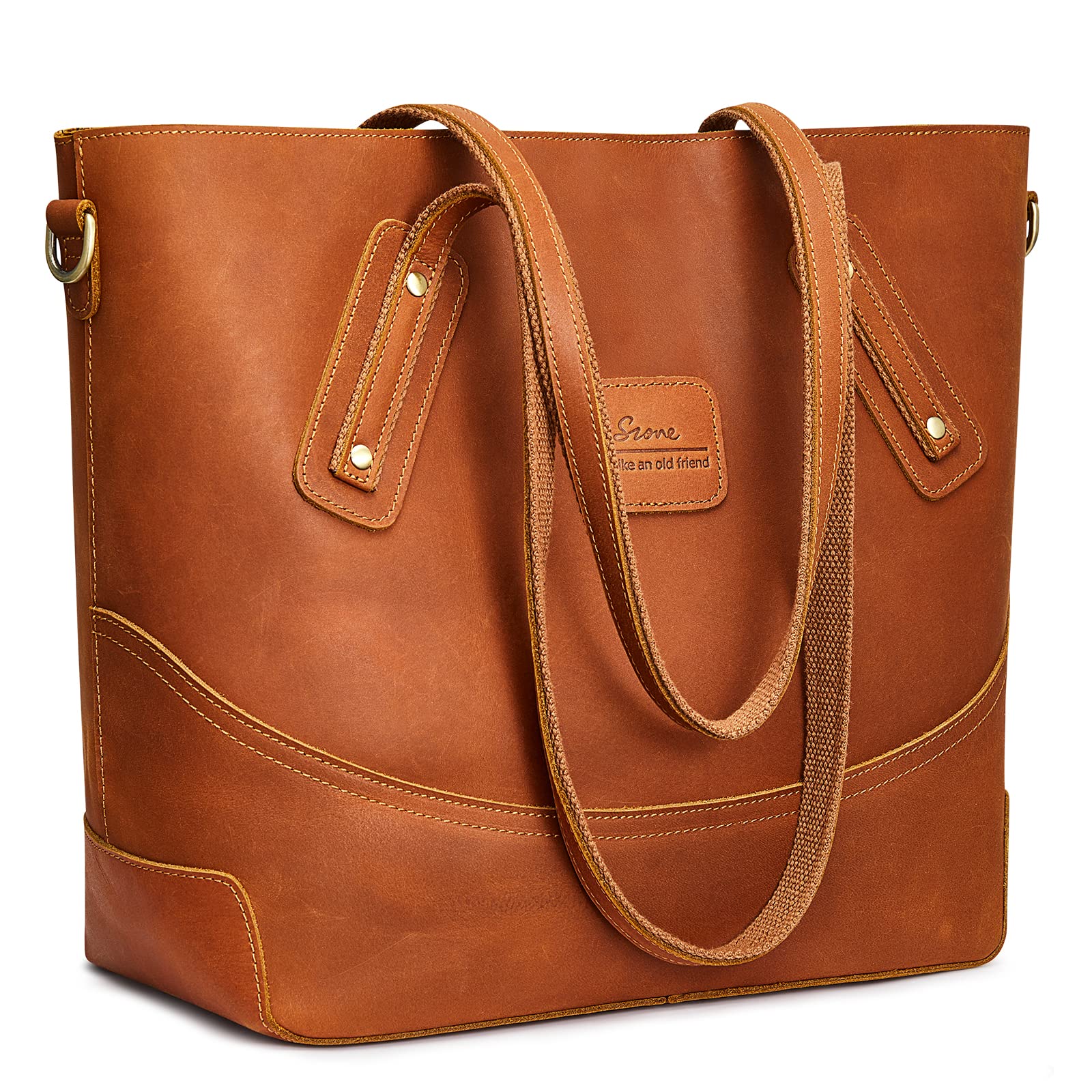 Vintage Genuine Leather Tote Bag for Women - Large Work Shoulder Purse - Stylish & Durable Handbag for Office, Travel & Everyday Use