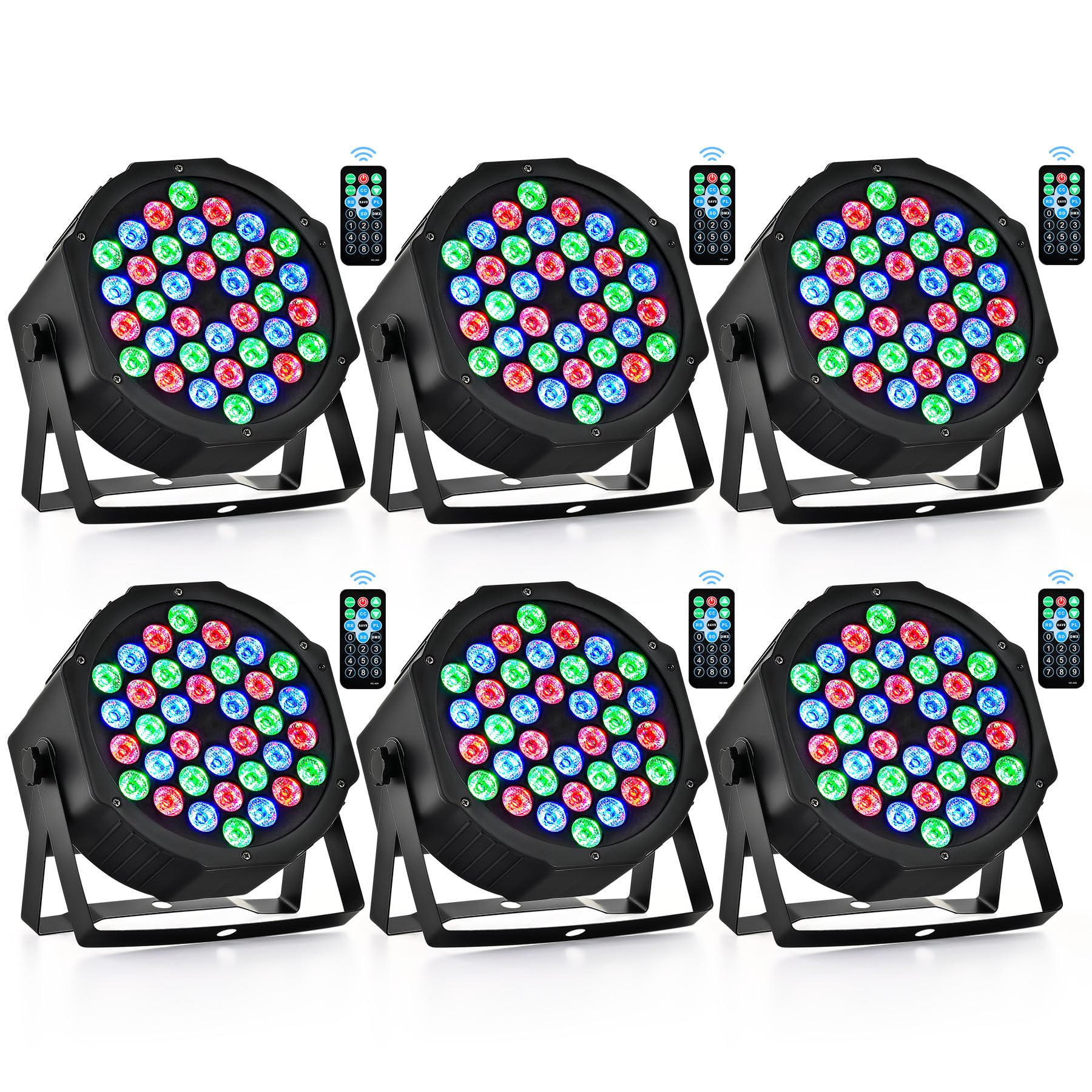 CO-Z 36 RGB LED Par Lights with Sound Activated Remote Control - 6 Pack DJ Uplighting for Weddings, Parties, Bars & Clubs | Stage Lighting for Events, Concerts & Live Performances