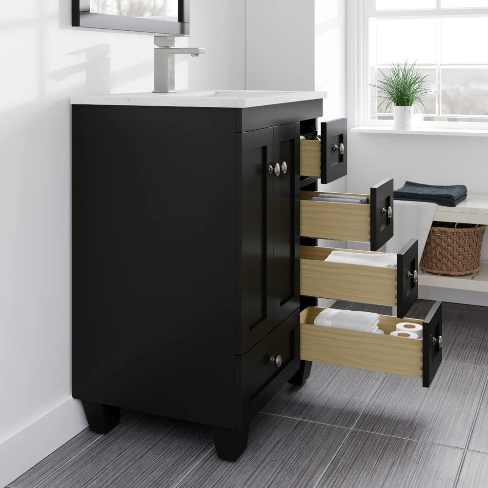 Eviva Acclaim 24 Inch Modern Bathroom Vanity Set with Carrara Quartz Countertop - Perfect for Small Bathrooms, Powder Rooms & Master Bath Renovations