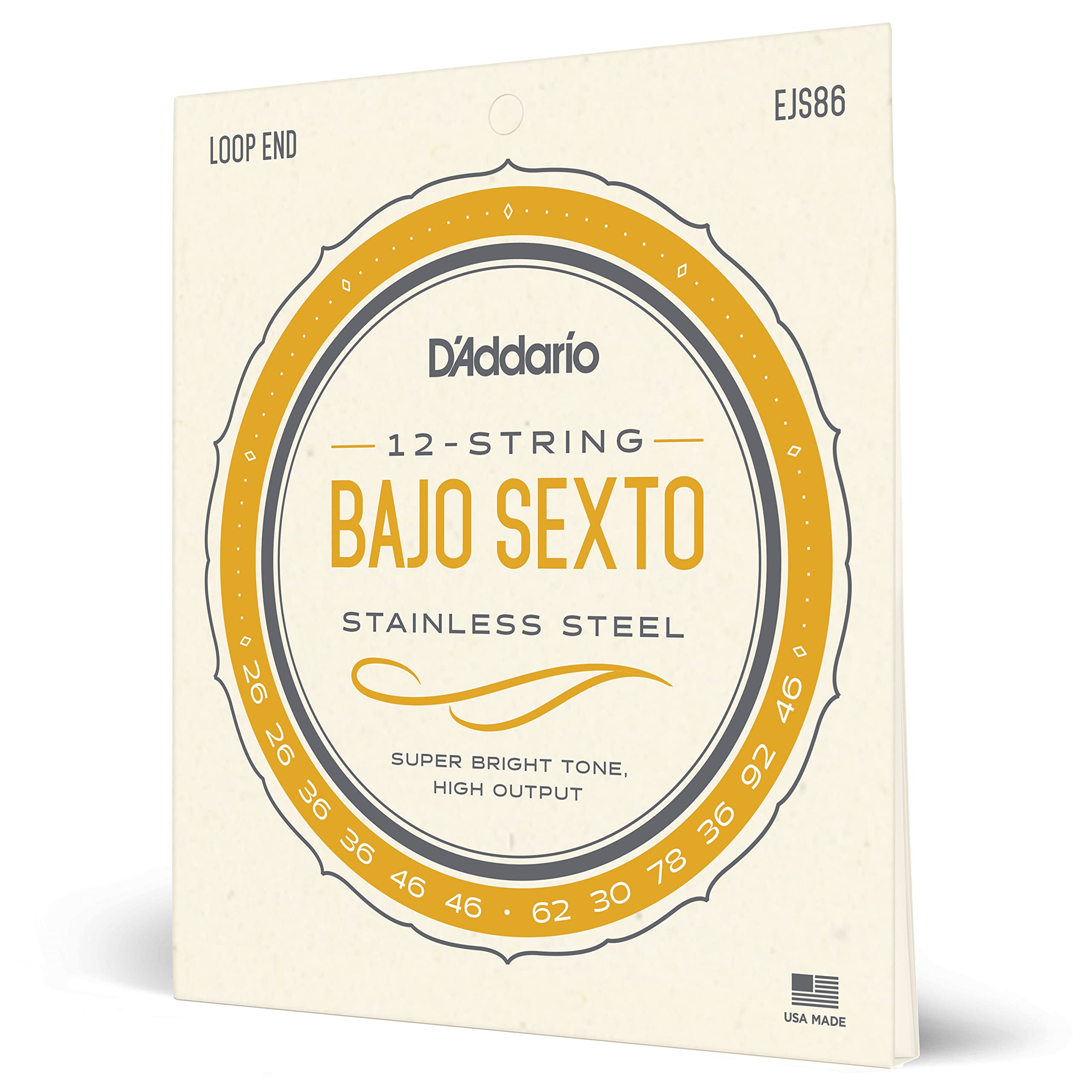 D'Addario EJS86 Bajo Sexto Stainless Steel Guitar Strings - Premium Strings for Mexican Folk & Mariachi Music - Perfect for Live Performances & Studio Recording