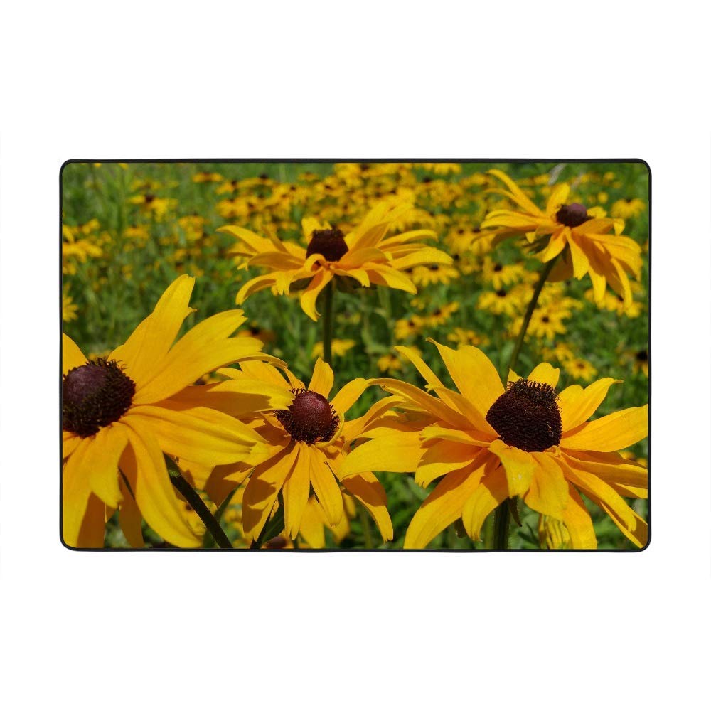 Soft Anti-Skid Polyester Area Rug - Black Eyed Susan Yellow Daisy Pattern for Bedroom, Living Room, Kids Room & Indoor Decor - Large Non-Slip Floor Carpet Perfect for Home, Nursery & Play Areas