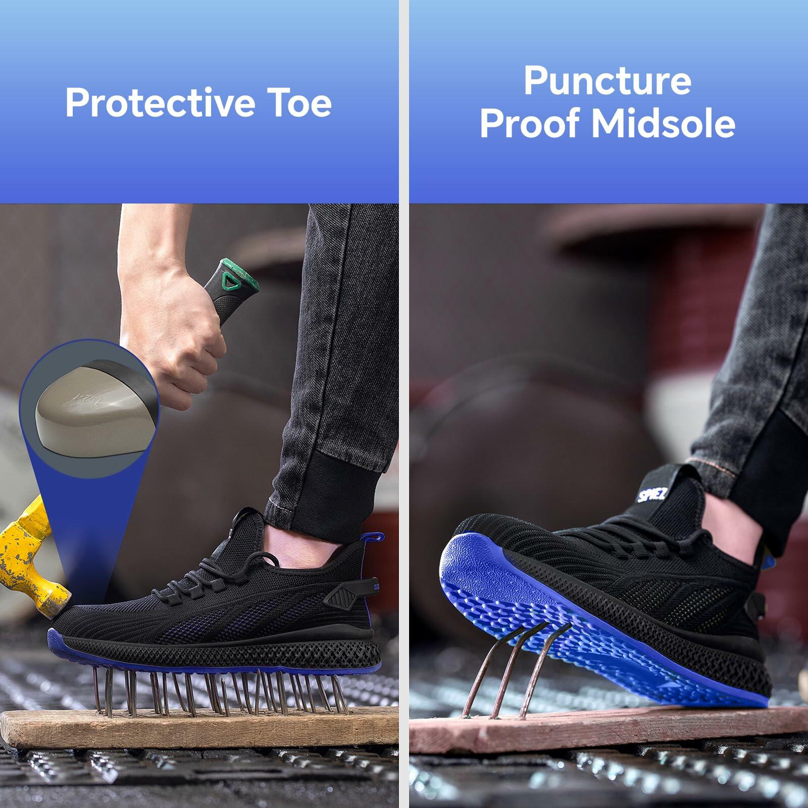 Unisex Composite Toe Safety Shoes - Lightweight Puncture Proof Work Boots Size M8/W9 for Construction, Warehouse & Industrial Workers