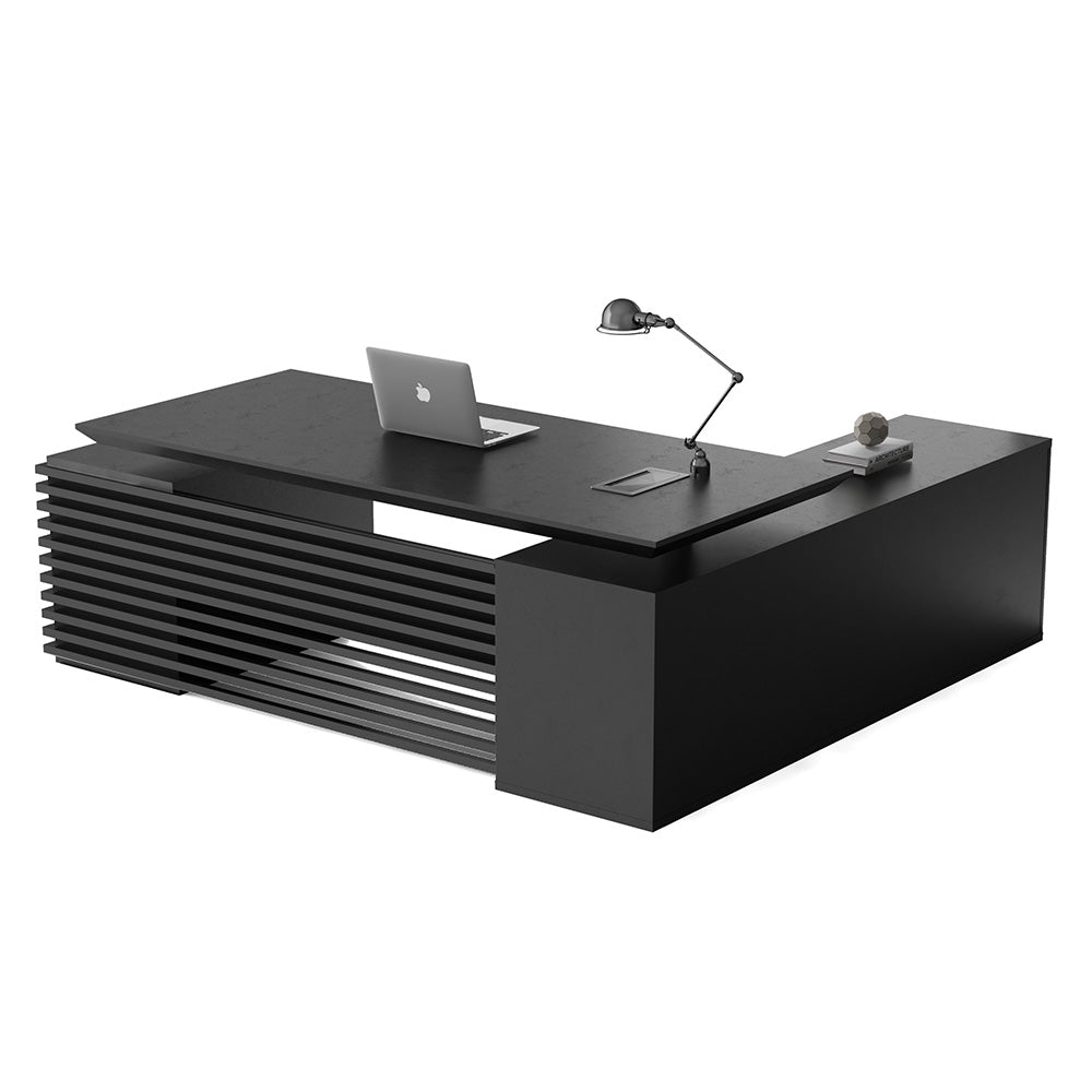 Premium Black Executive Desk with Left Return - 2.2M Modern Office Desk in Black Concrete Finish | Perfect for Home Office, Corporate Workspace & Professional Environments