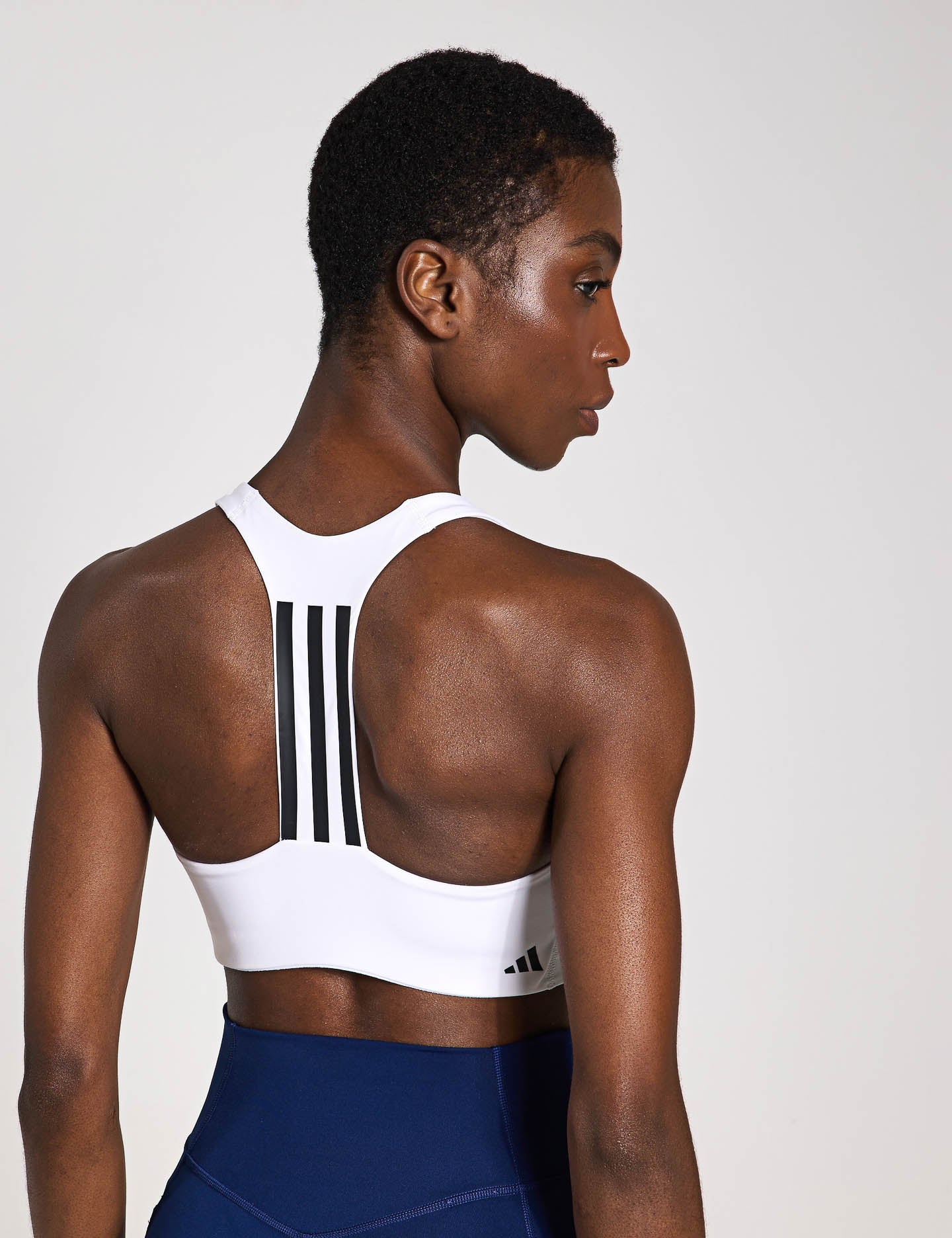 Powerimpact Training Medium Support 3 Stripes Sports Bra - White | High-Impact Workout, Running, Yoga & Gym Essentials for Women