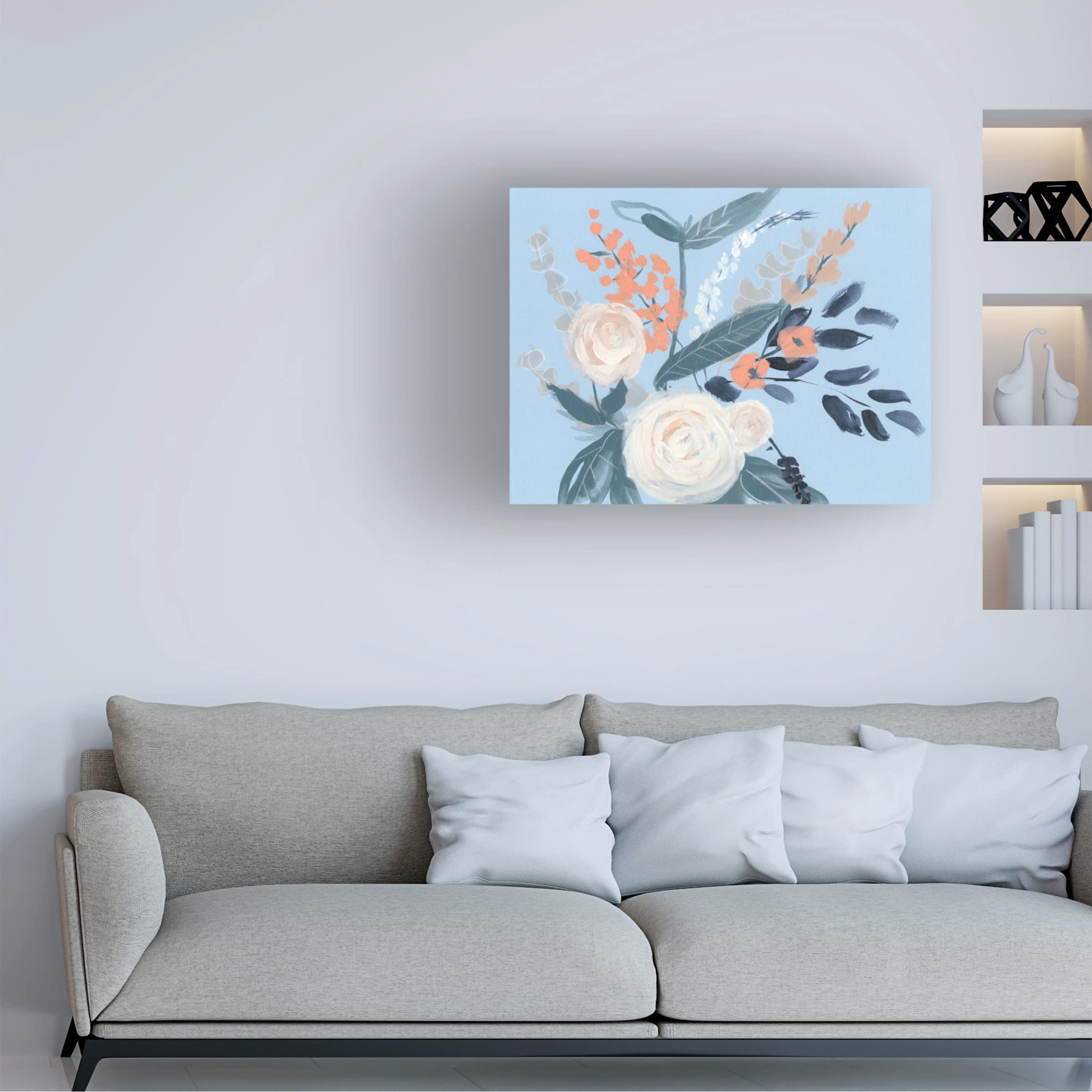 Jennifer Goldberger 'Eucalyptus Bouquet on Blue II' Canvas Wall Art Print - Modern Floral Home Decor for Living Room, Bedroom & Office