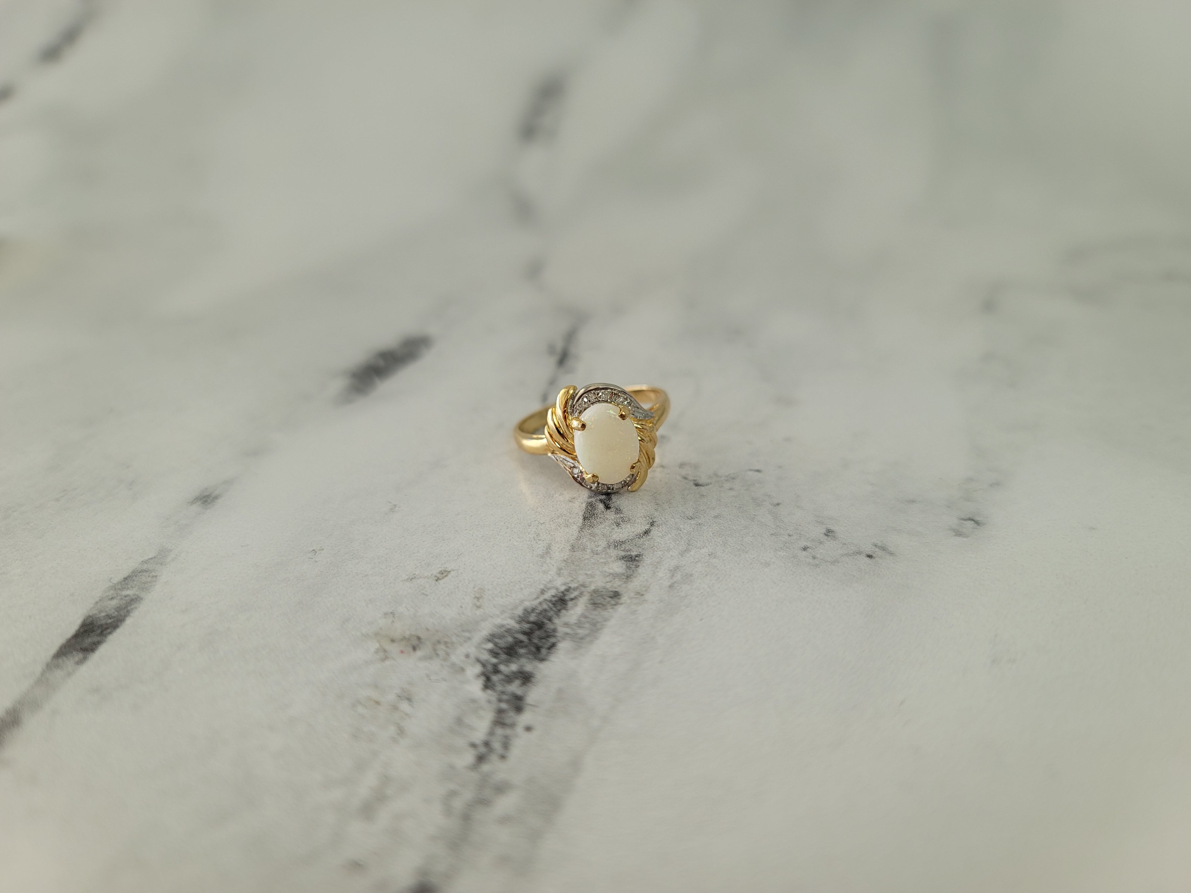 14K Yellow Gold Oval Opal Ring with Diamond Accents - Elegant Jewelry for Women, Perfect for Weddings, Anniversaries & Special Occasions