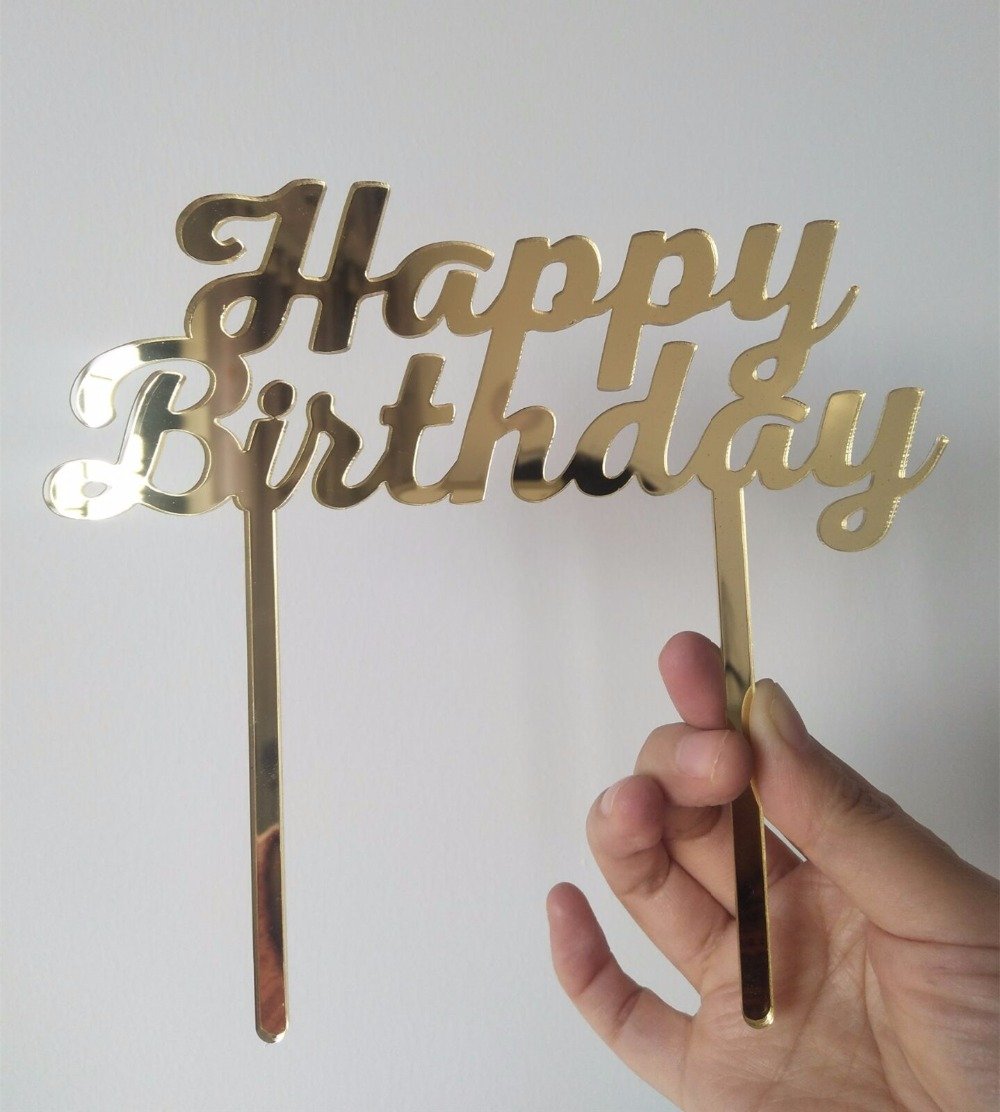 Gold Acrylic Mirror Happy Birthday Cake Topper - Elegant Party Decoration for Birthday Cakes, Wedding Cakes & Special Celebrations by Ruixuan