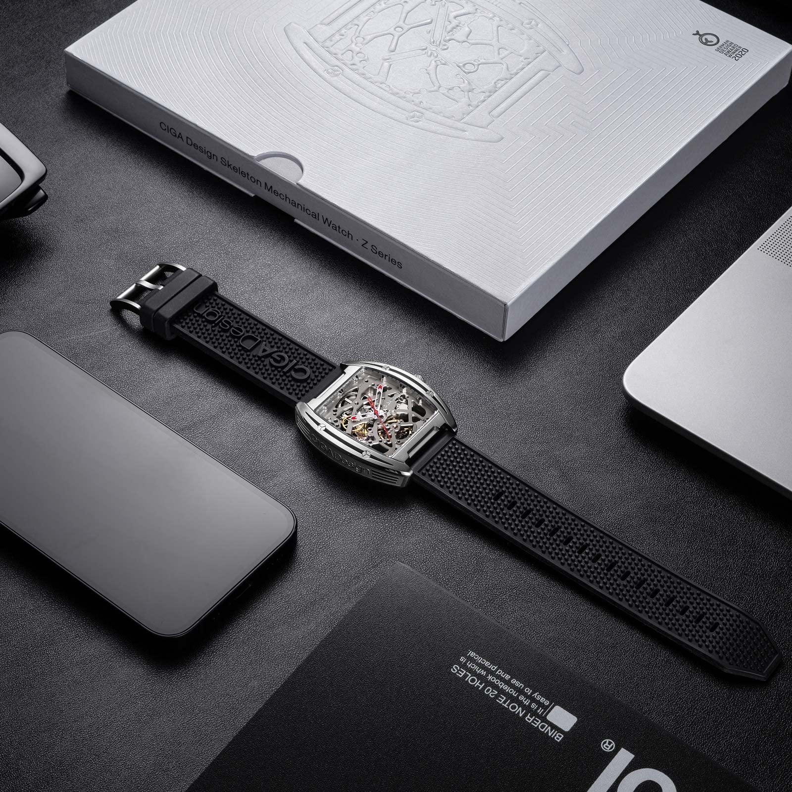CIGA Design Z Series Automatic Skeleton Watch - Luxury Tonneau Mechanical Wristwatch with Leather & Silicone Strap, Stainless Steel Case, Waterproof Dress Watch for Men & Women | Perfect for Business, Formal Events & Gift Giving
