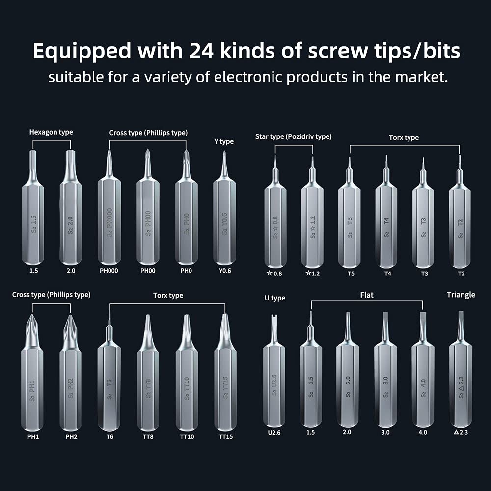 Mini Electric Screwdriver - Cordless Rechargeable Precision Tool with 24 Bits & Adjustable Torque for iPhone, iPad, Watch, Camera, Laptop, Smartphone, MacBook - Perfect for DIY Repairs, Electronics, and Small Household Projects