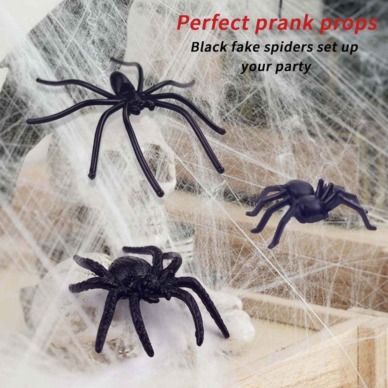 KOMIDK 100-Piece Plastic Spider Set - 3 Sizes Black Fake Spiders for Halloween Pranks, Party Decorations & Home Haunt Props - Scary Prank Toys for Halloween Parties, Themed Events & DIY Decor