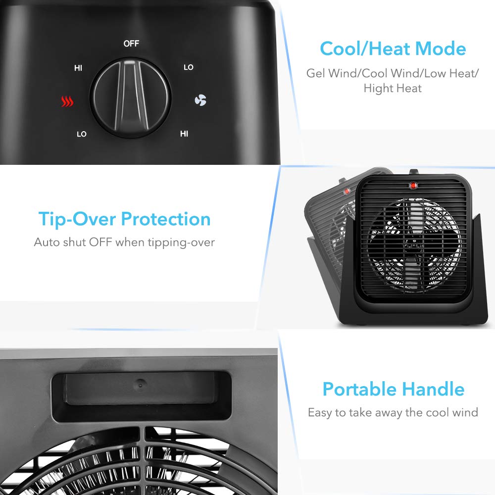 TRUSTECH 2-in-1 Portable Fan and Heater Combo - 45° Tilt Adjustable Air Circulator with 2 Speed Settings | Overheat & Tip-Over Protection | Compact Space Heater & Cooling Desk Fan for Home, Office, Bedroom, Dorm | Perfect for Year-Round Comfort in Small Spaces (Black)